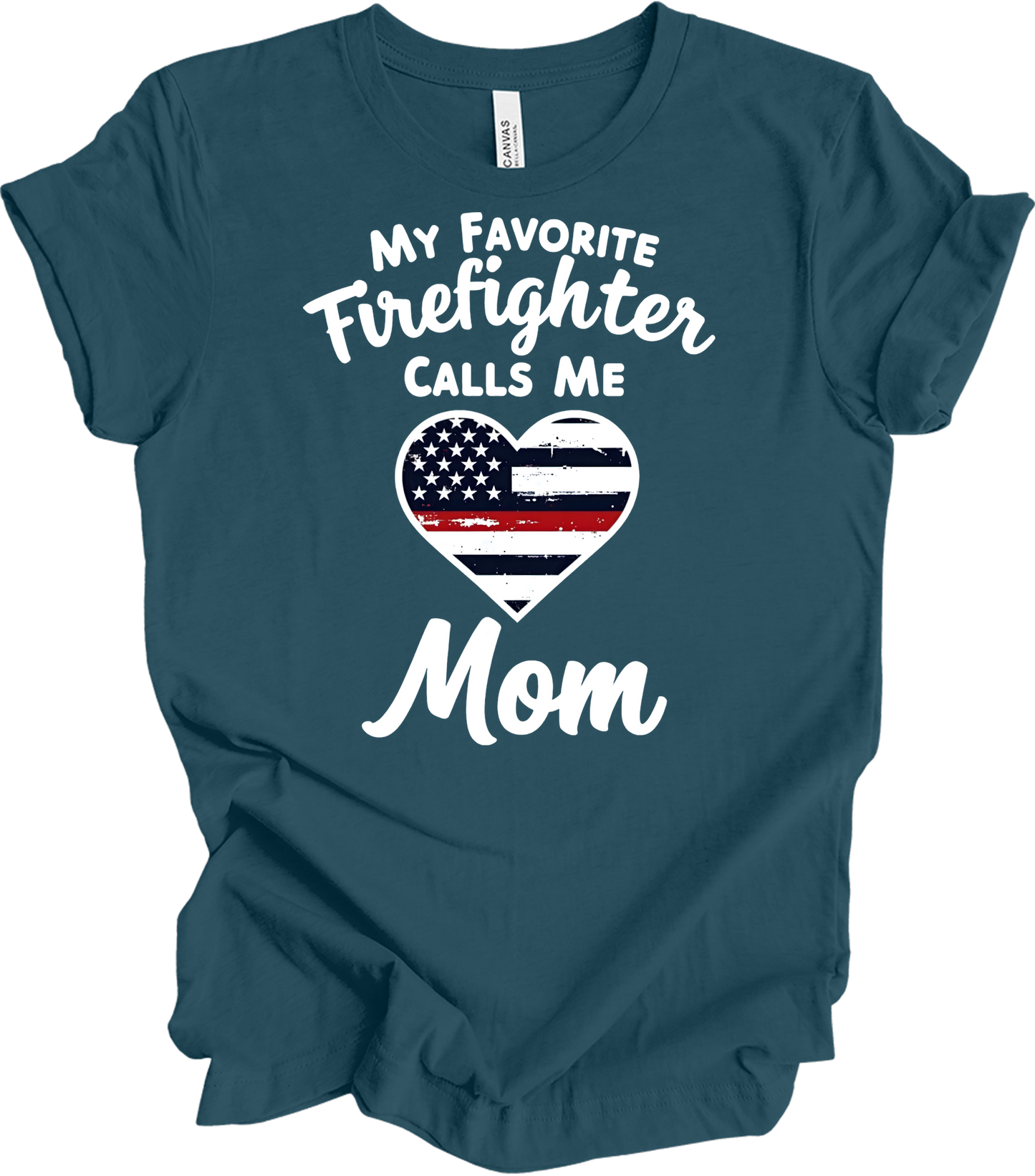 Firefighter Mom - Heart Design T-Shirt in Deep Teal