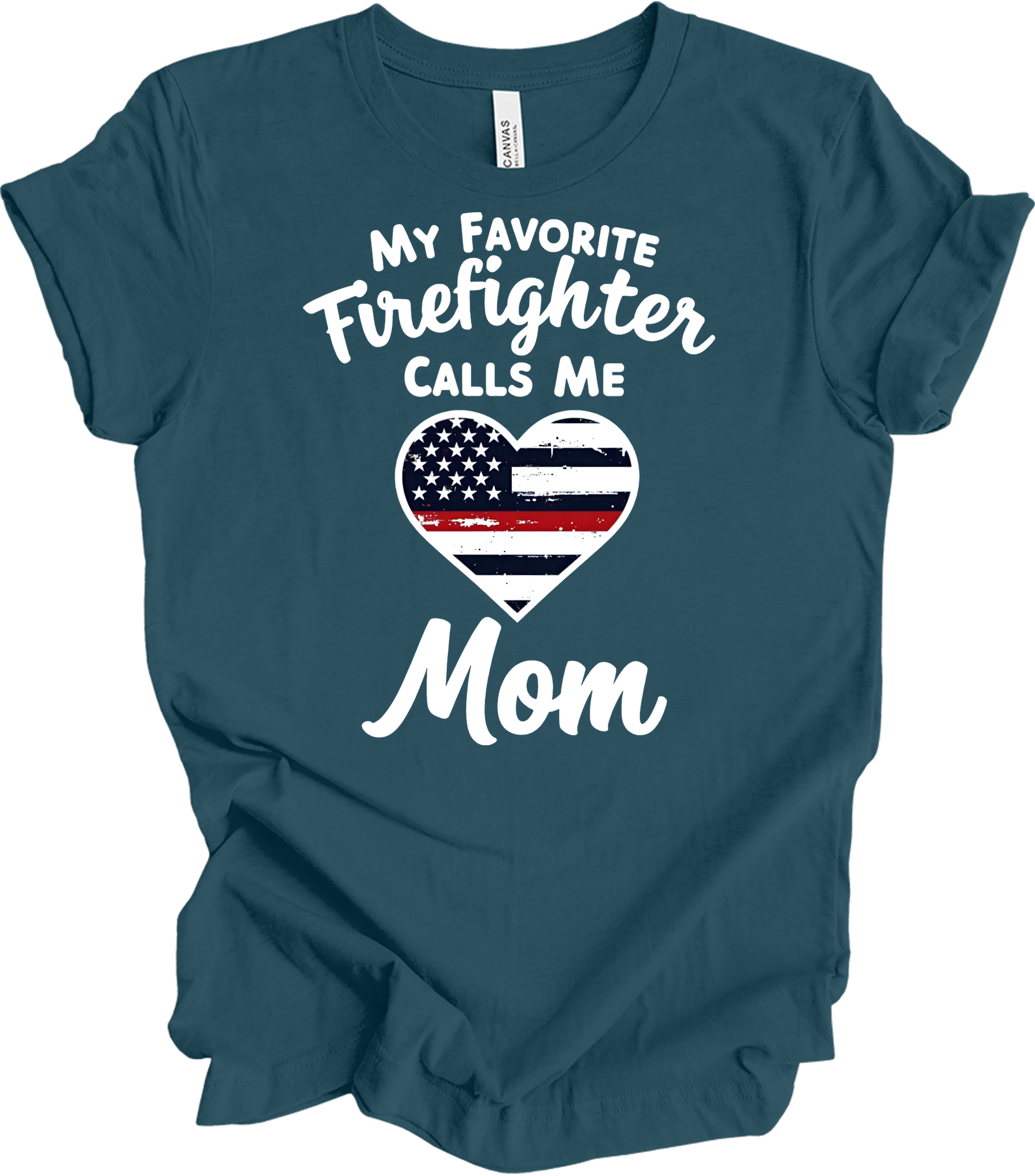 Firefighter Mom - Heart Design T-Shirt in Deep Teal