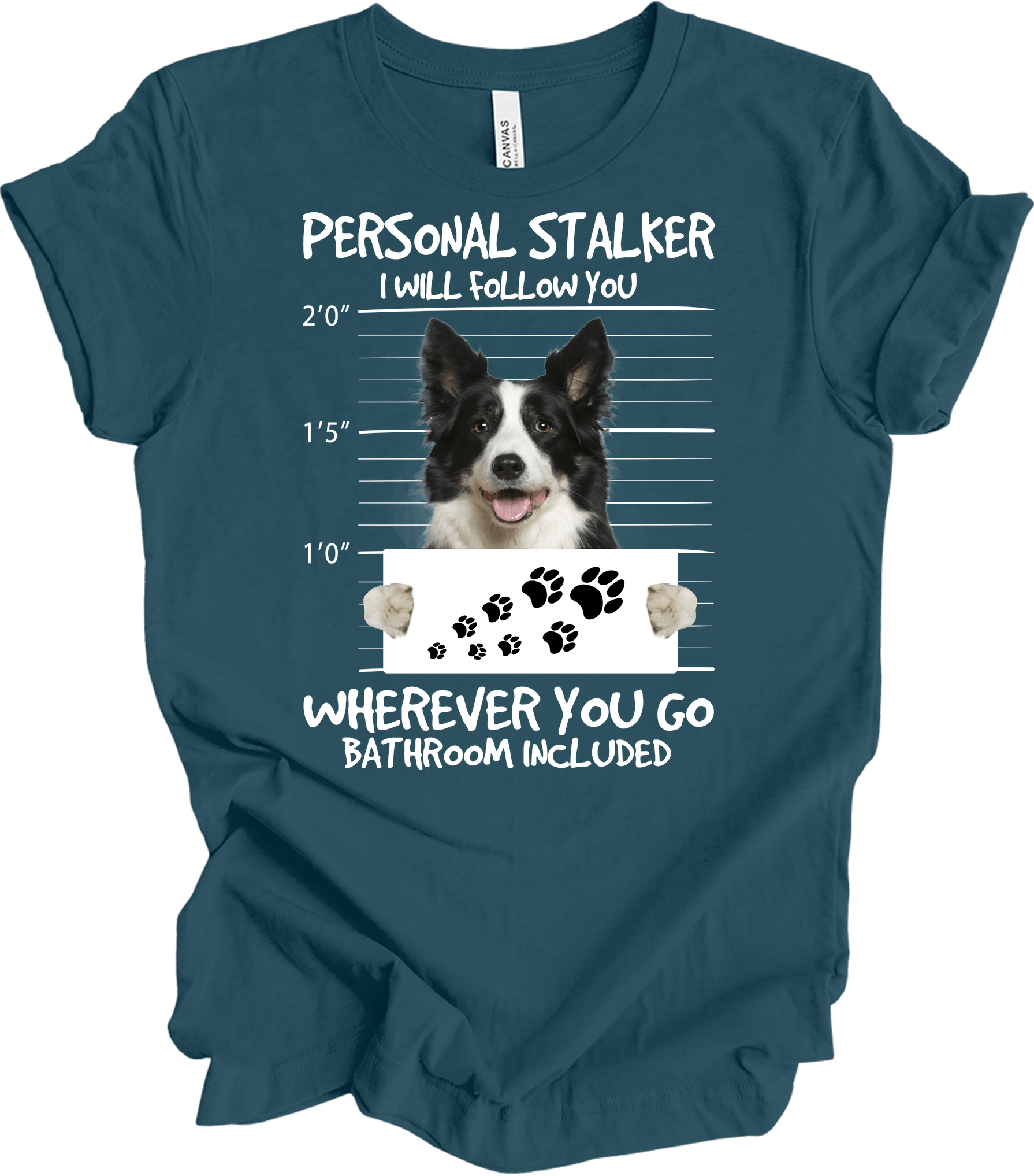 Border Collie Peeking Dog - Funny Collie Lover Gift T-Shirt in Deep Teal