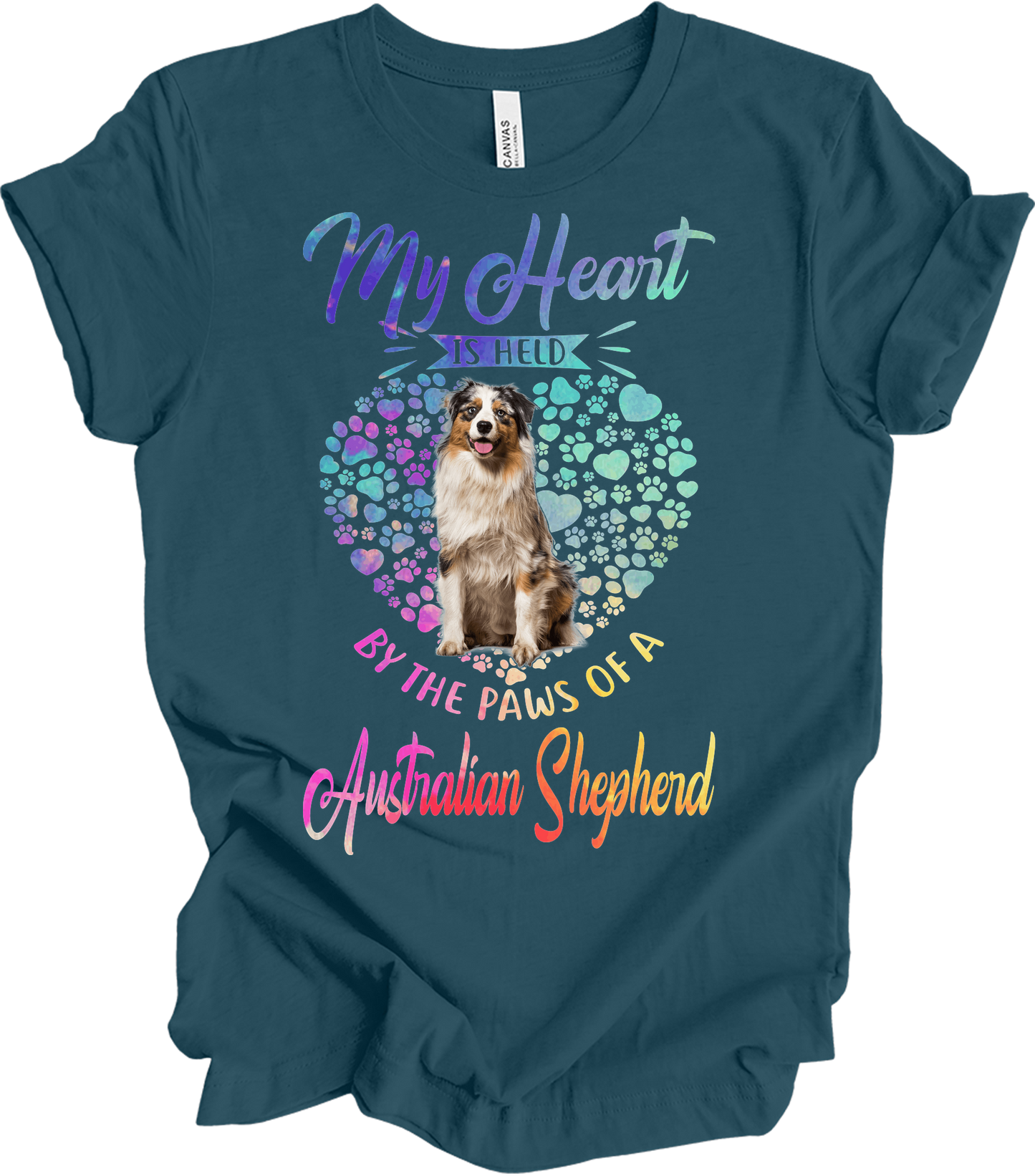 Australian Shepherd Paws Heart - Saint Bernard Dog Lover Gift T-Shirt in Deep Teal
