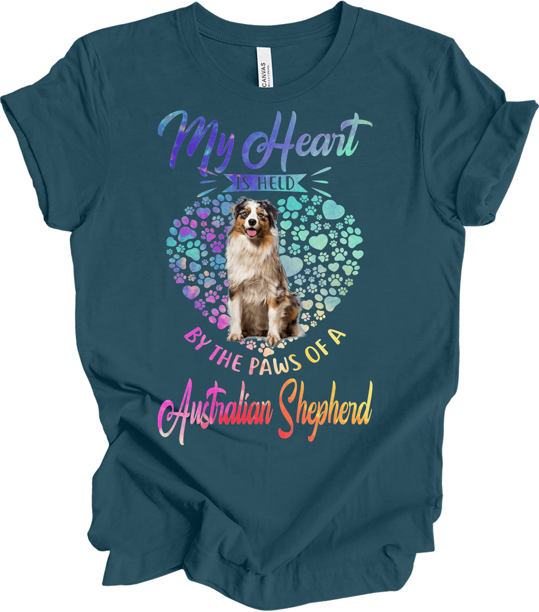 Australian Shepherd Paws Heart - Saint Bernard Dog Lover Gift T-Shirt in Deep Teal