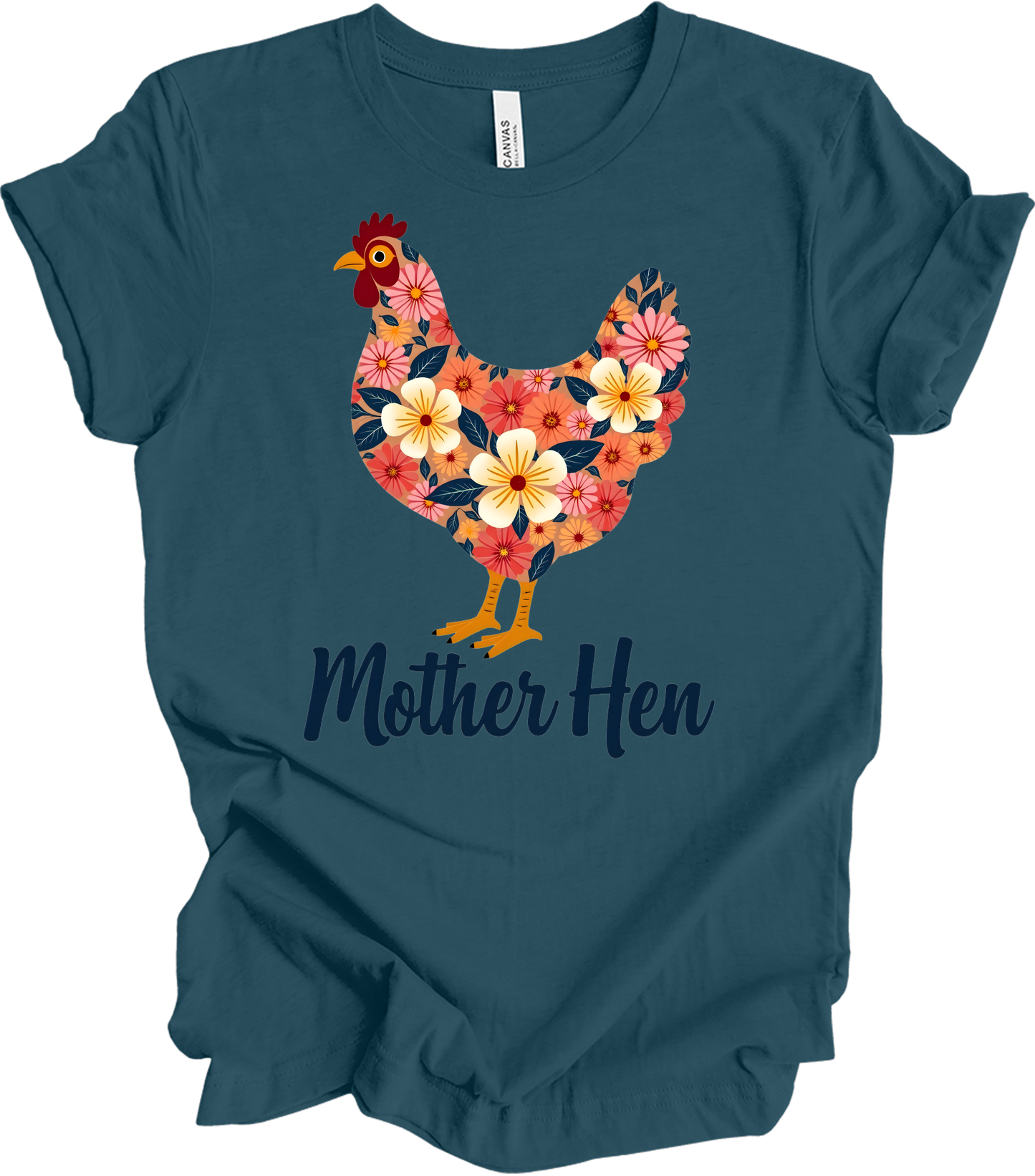 Floral Chicken - Mother Hen T-Shirt in Deep Teal