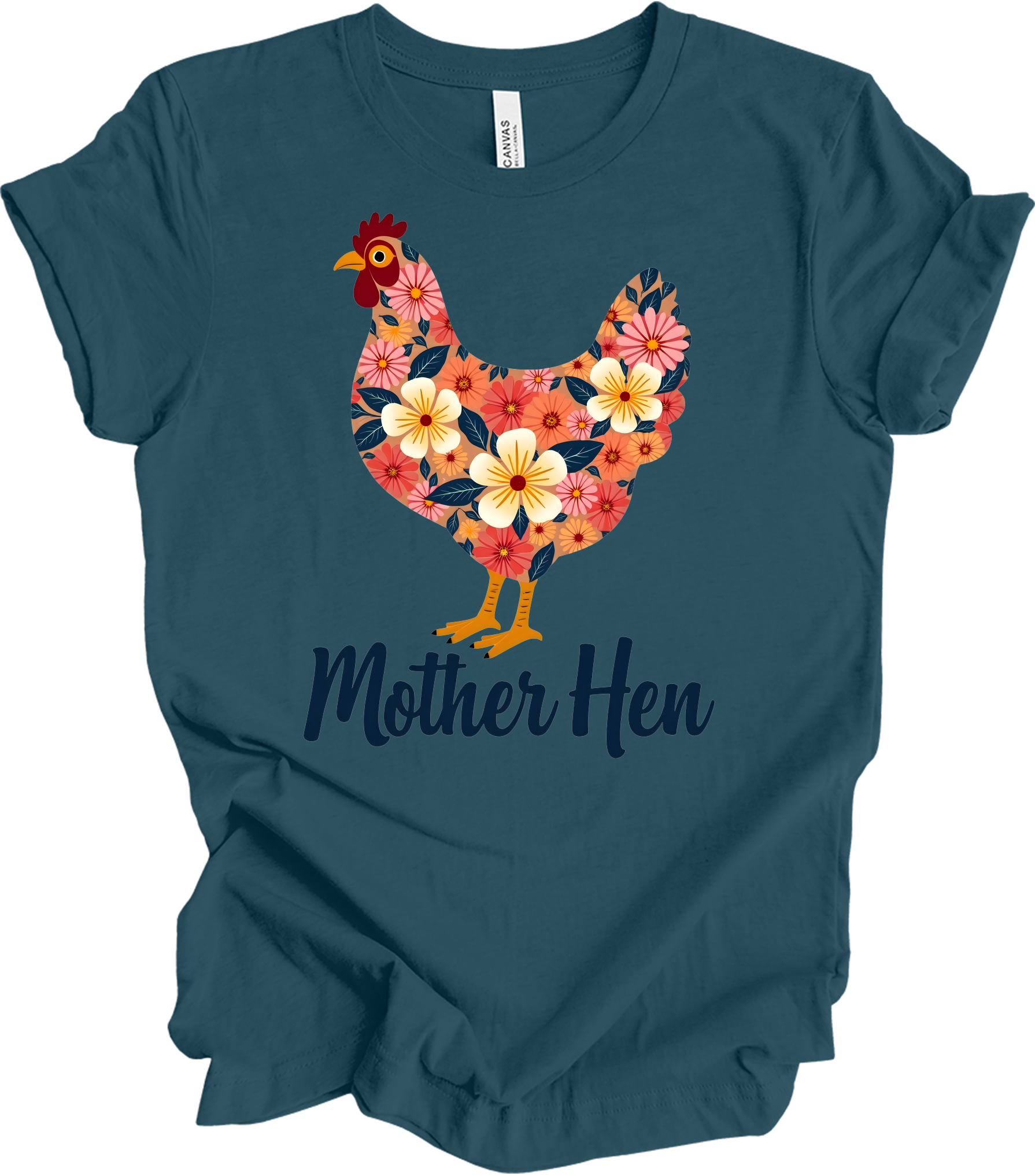 Floral Chicken - Mother Hen T-Shirt in Deep Teal