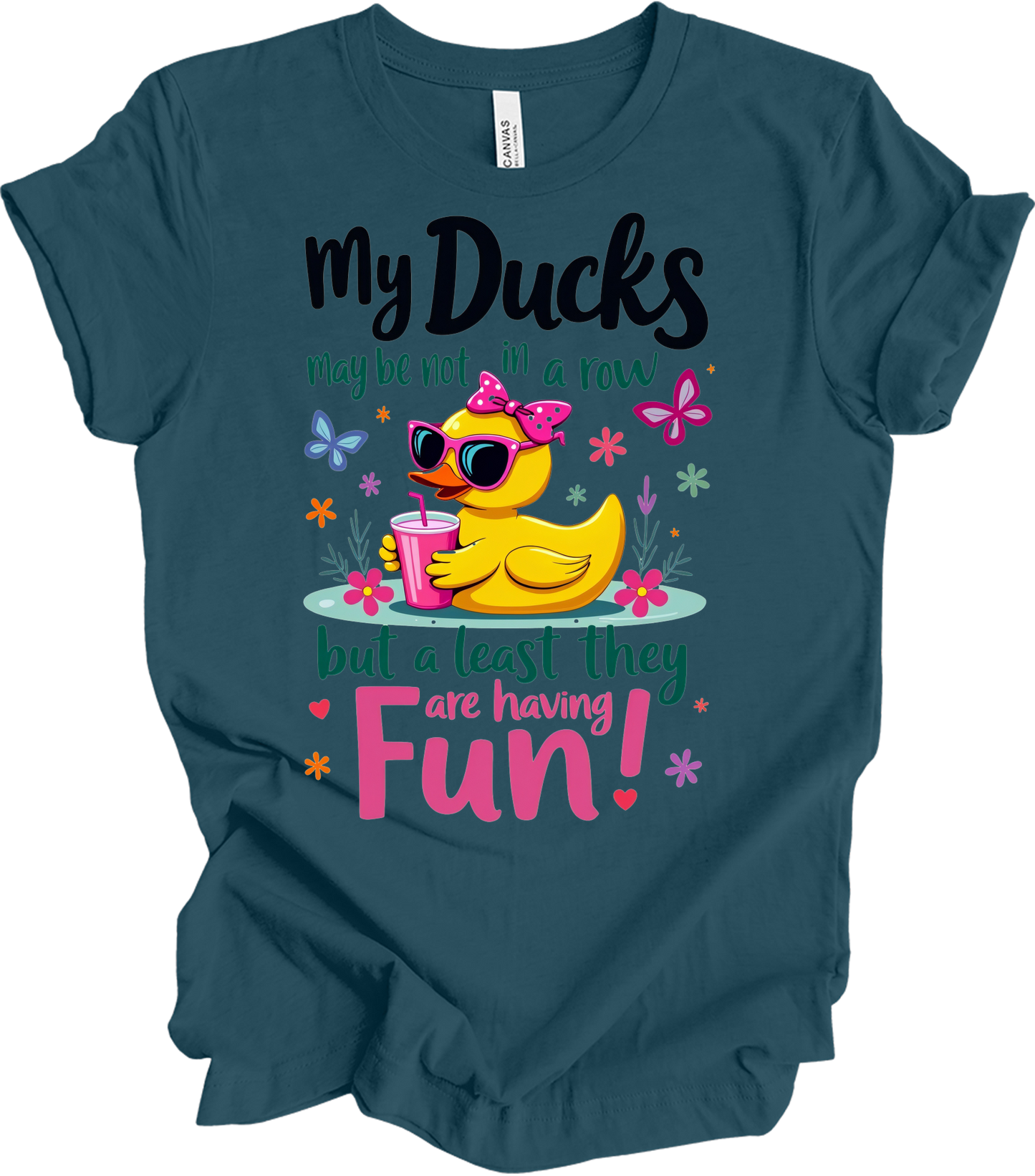 Ducks Not in a Row Fun T-Shirt in Deep Teal