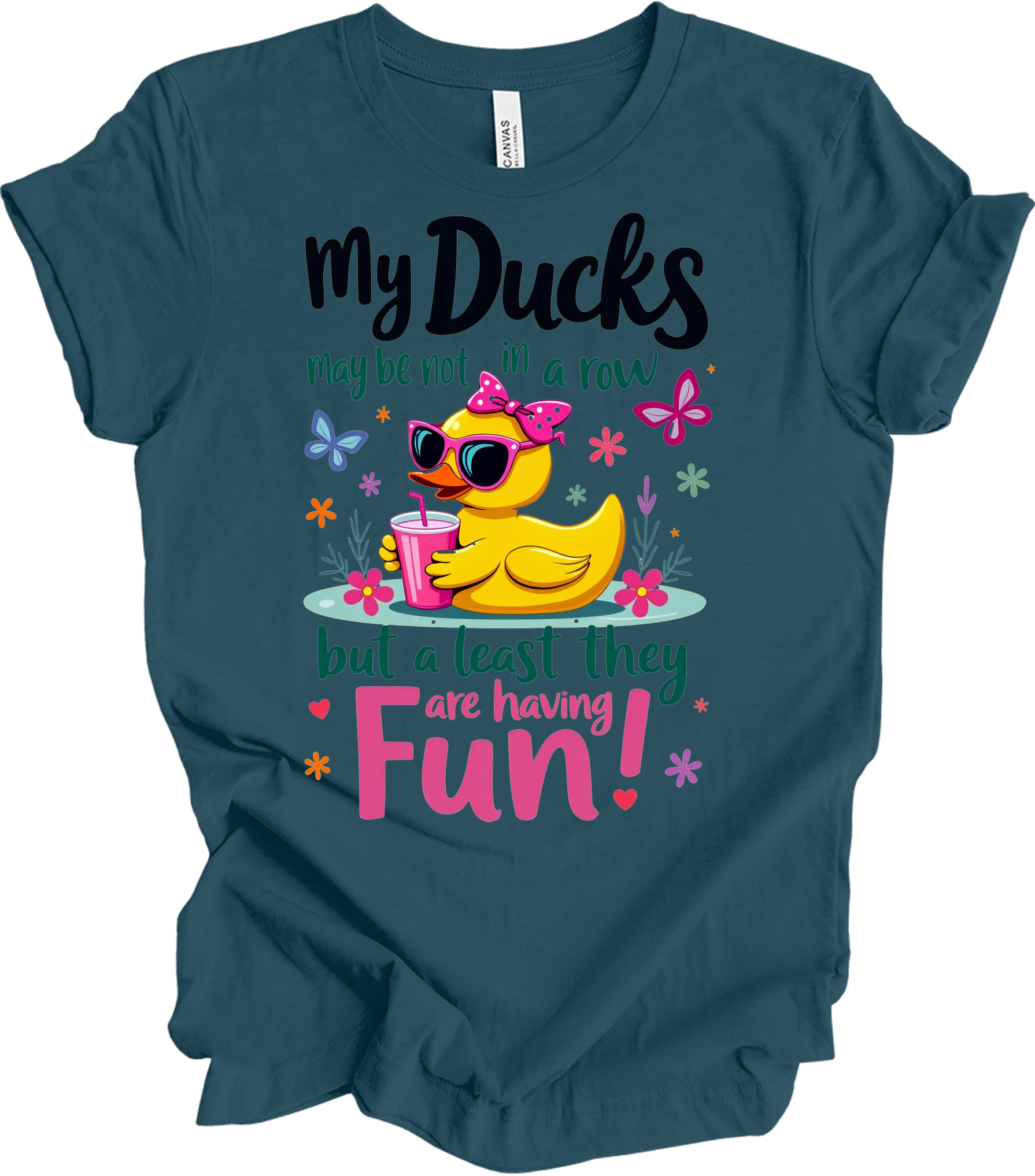 Ducks Not in a Row Fun T-Shirt in Deep Teal
