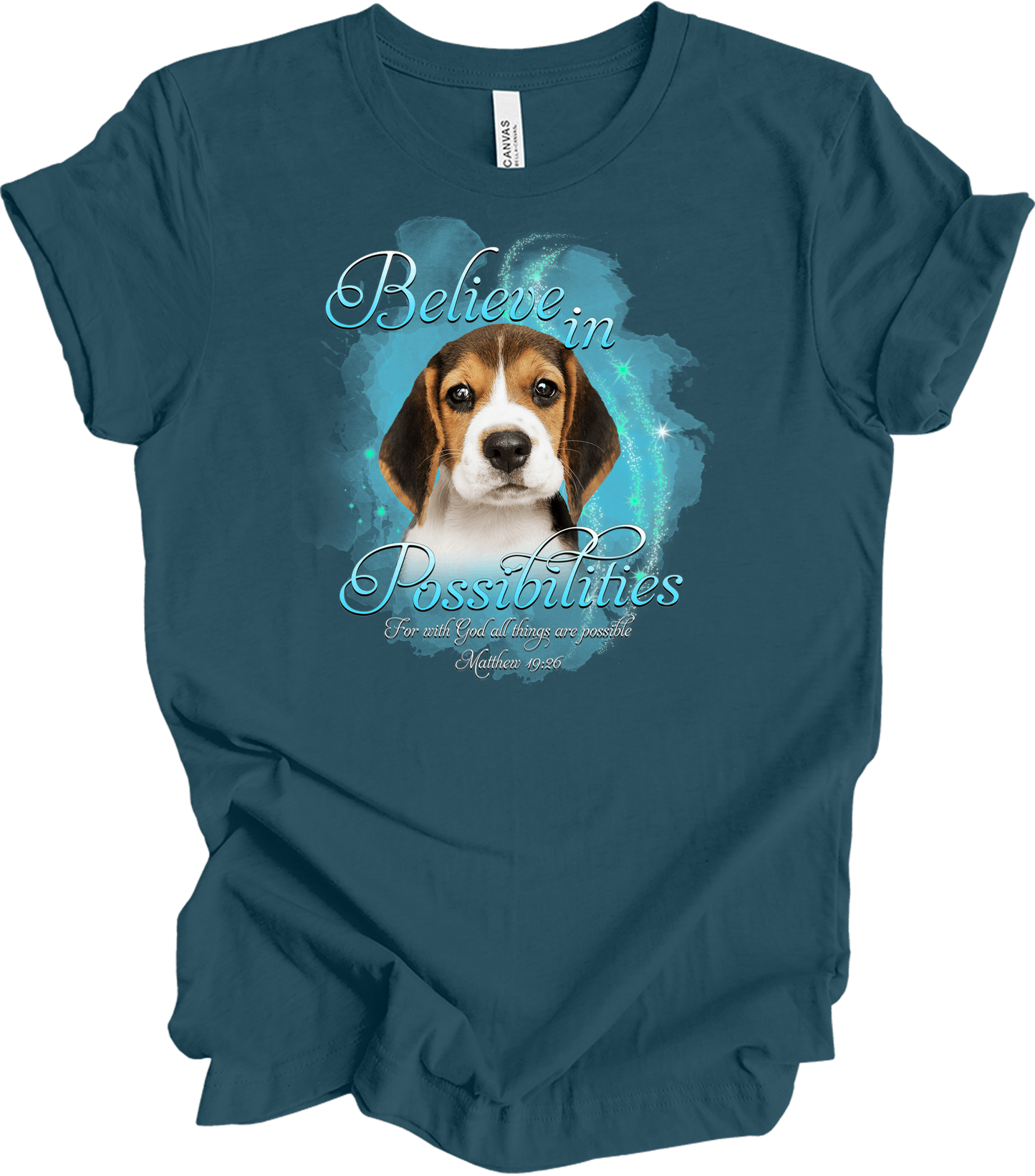 Beagle 'Believe' Inspirational T-Shirt in Deep Teal