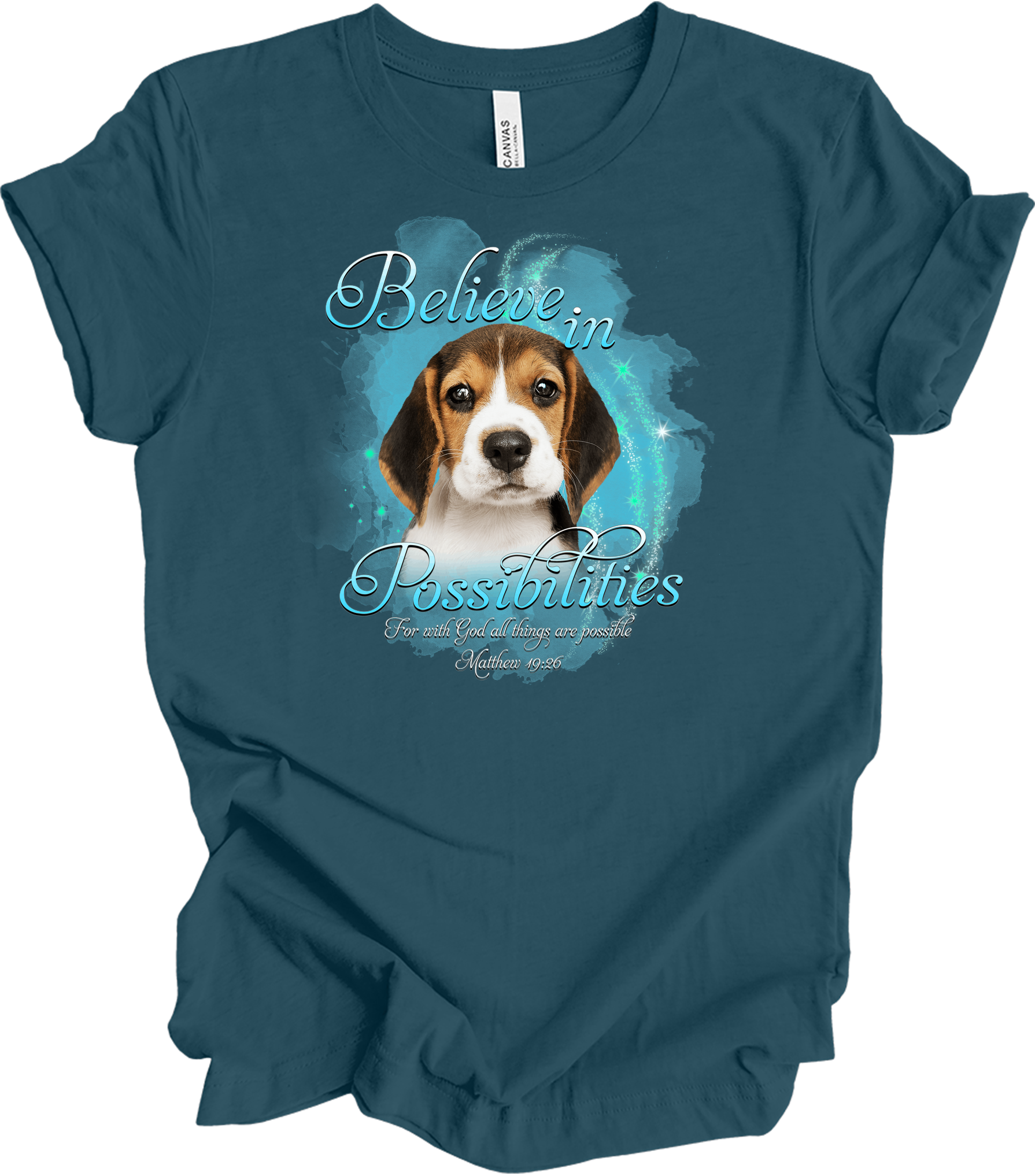 Beagle 'Believe' Inspirational T-Shirt in Deep Teal