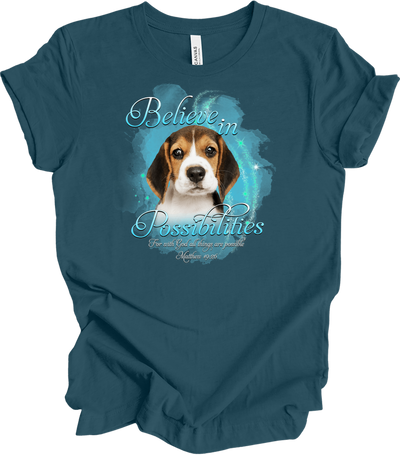 Beagle 'Believe' Inspirational T-Shirt in Deep Teal