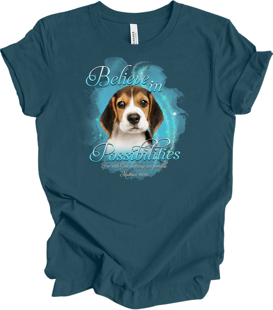 Beagle 'Believe' Inspirational T-Shirt in Deep Teal