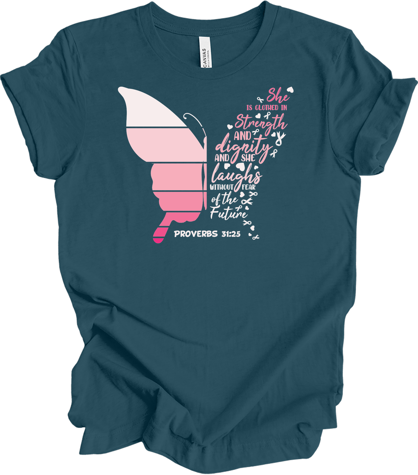 Butterfly Breast Cancer T-Shirt in Deep Teal