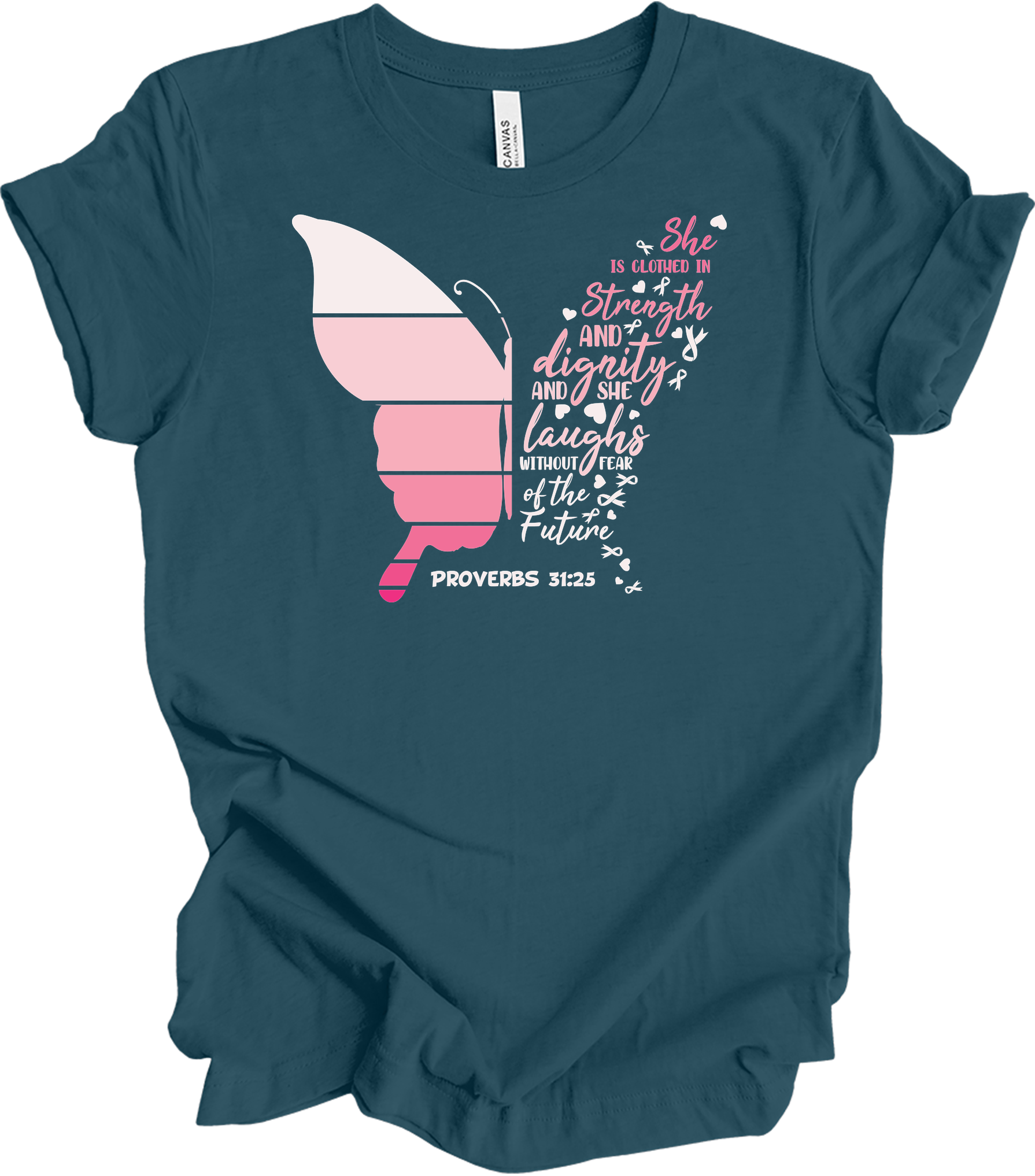 Butterfly Breast Cancer T-Shirt in Deep Teal