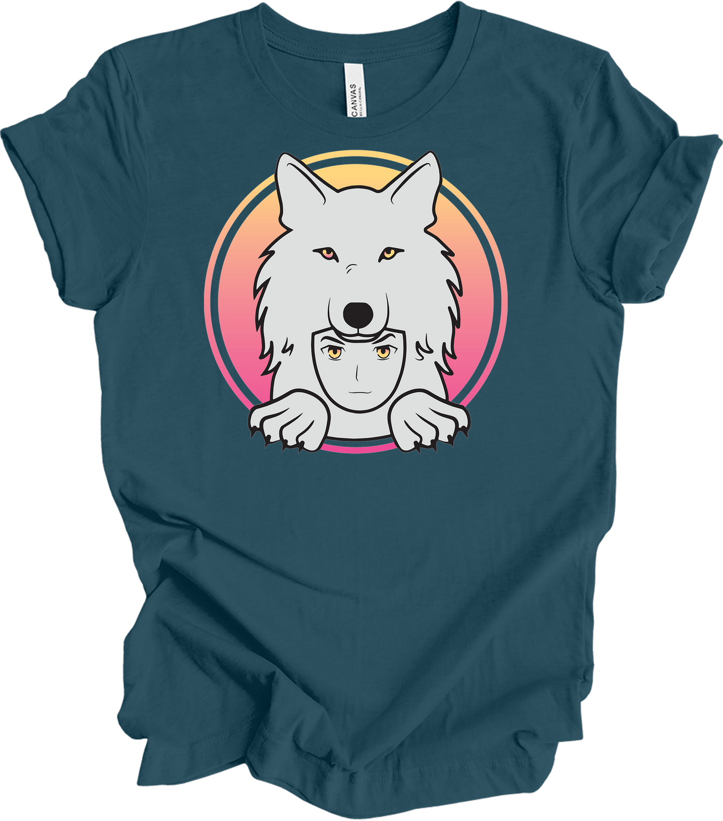 White Wolf Spirit Animal Anime - Wolf Pack T-Shirt in Deep Teal