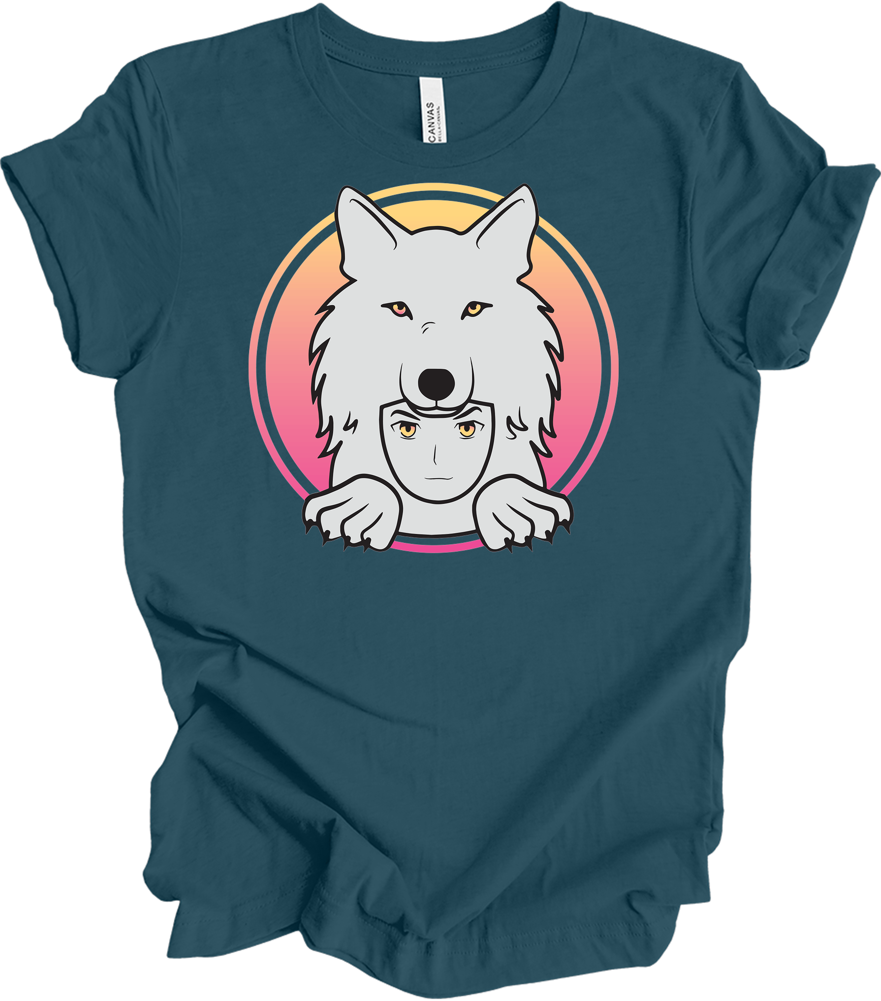 White Wolf Spirit Animal Anime - Wolf Pack T-Shirt in Deep Teal
