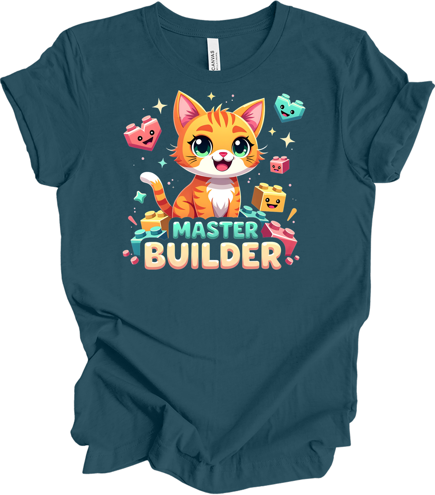 Cute Cat Master Builder T-Shirt in Deep Teal