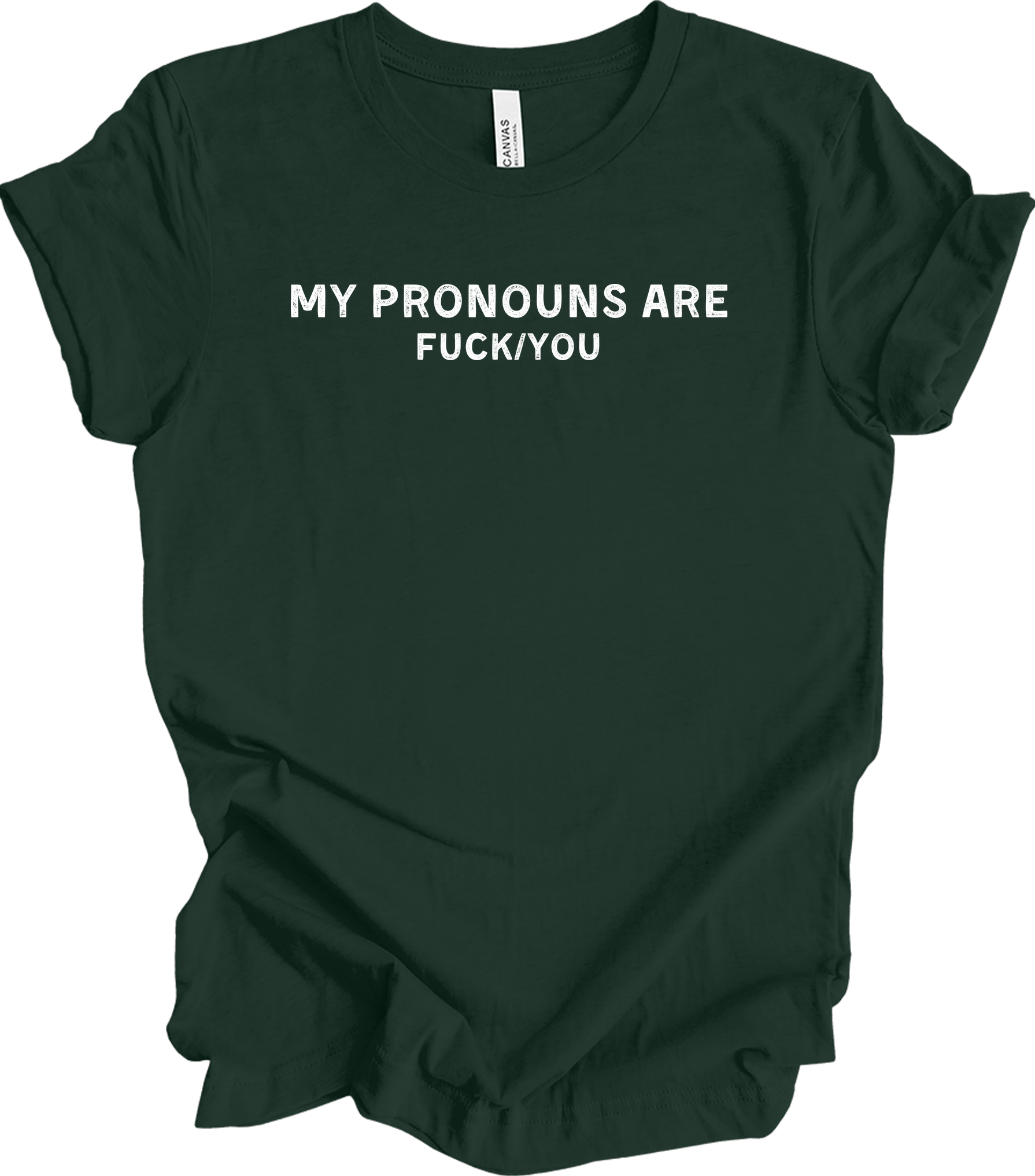 My Pronouns Are F*ck You Funny Offensive LGBTQ Meme T-Shirt in Forest