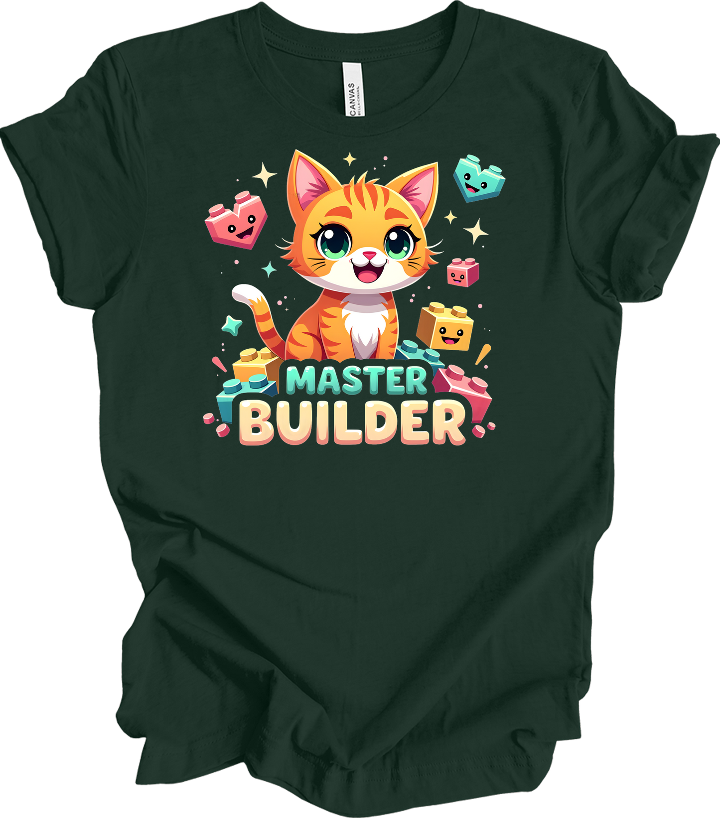 Cute Cat Master Builder T-Shirt in Forest