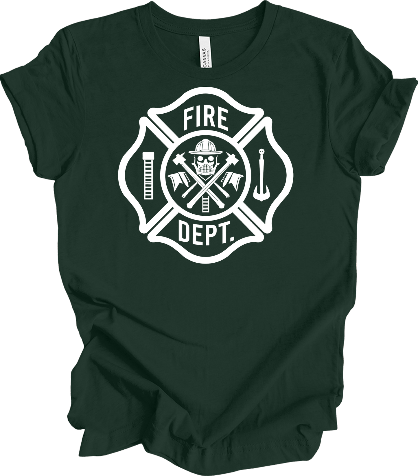 Fire Dept Skull & Axes T-Shirt in Forest