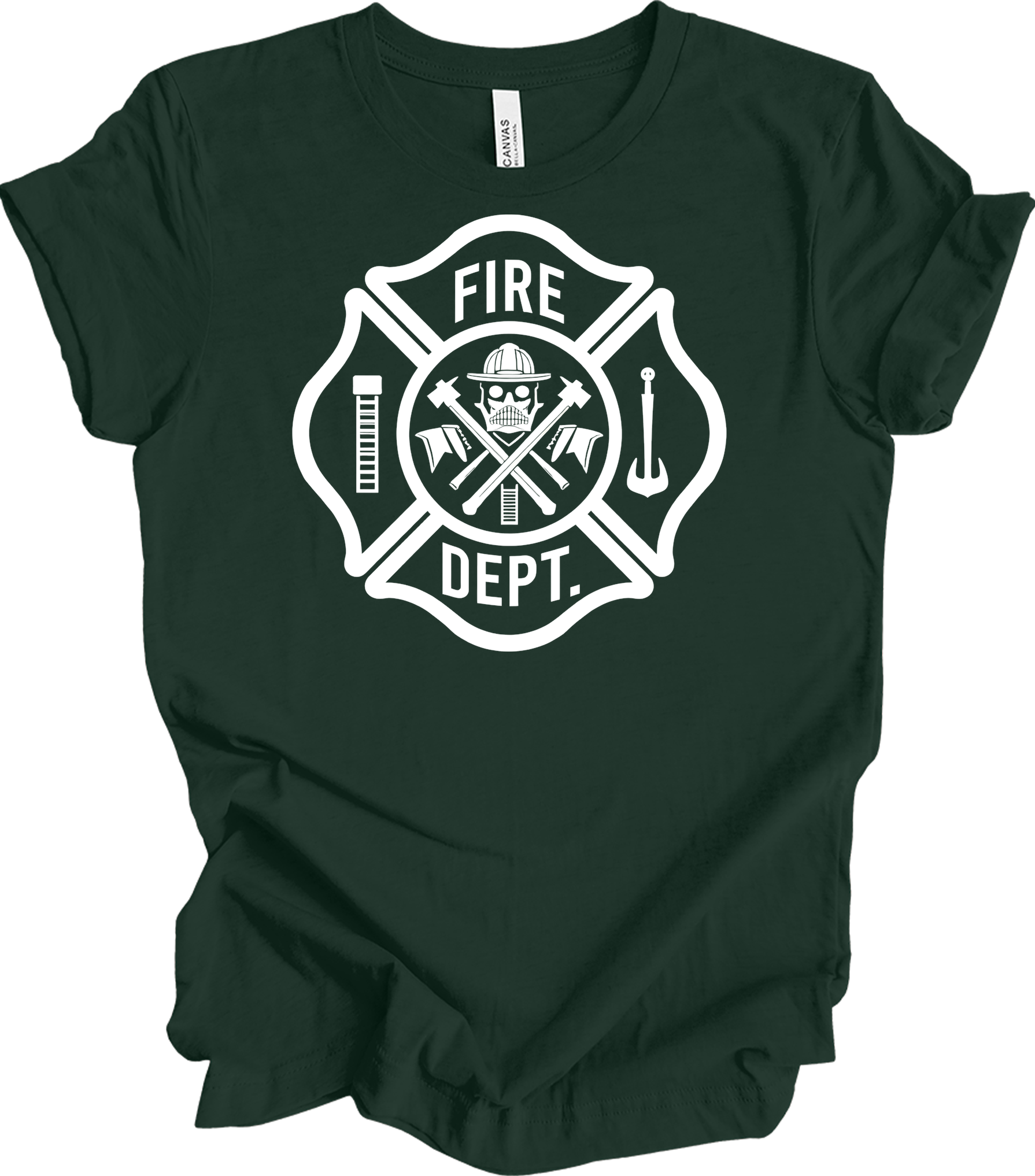 Fire Dept Skull & Axes T-Shirt in Forest
