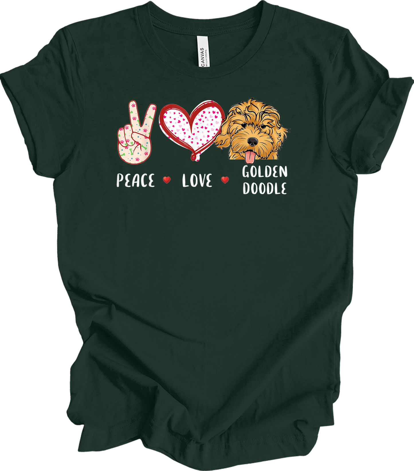 Peace Love Golden Doodle T-Shirt in Forest