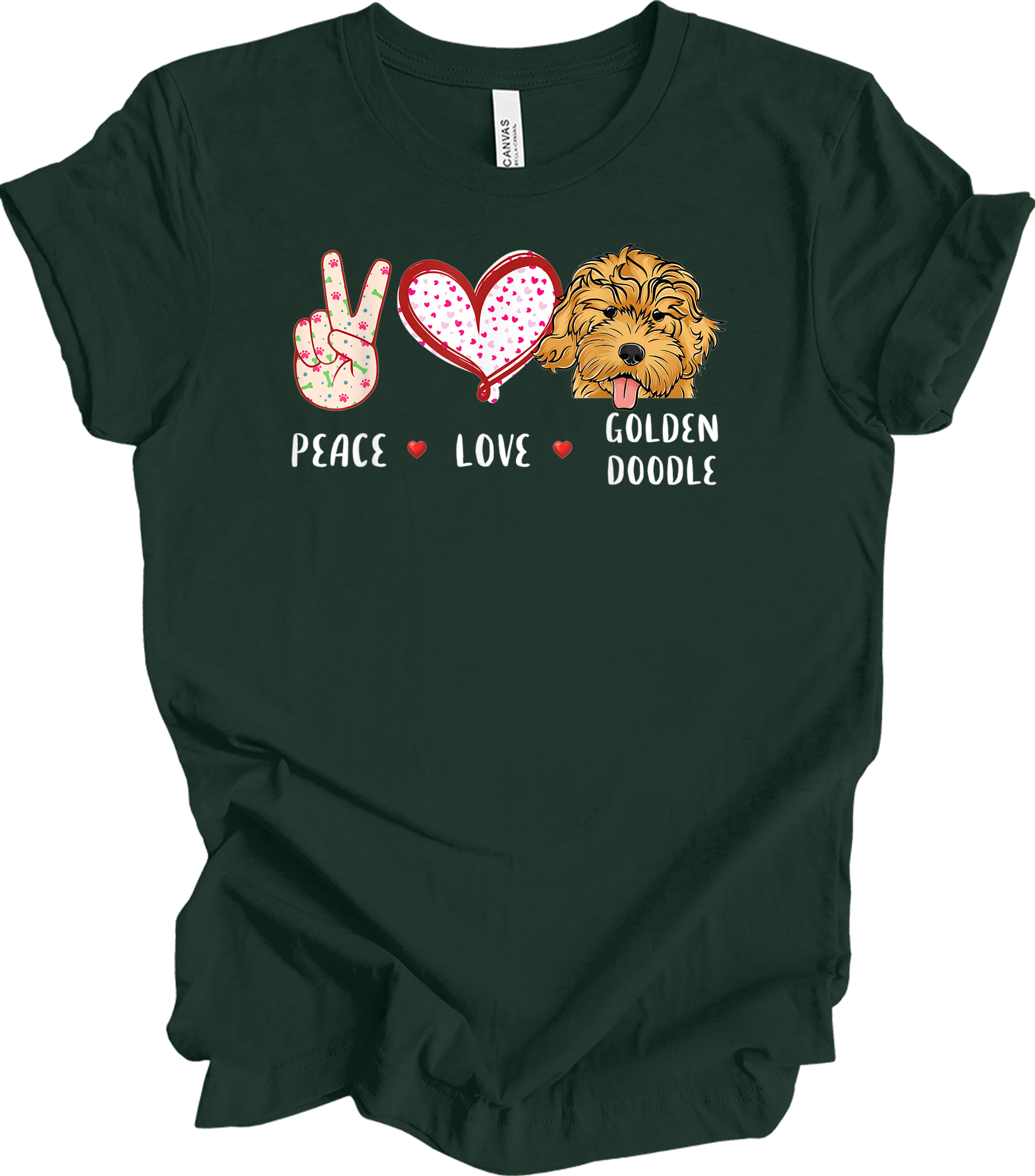 Peace Love Golden Doodle T-Shirt in Forest