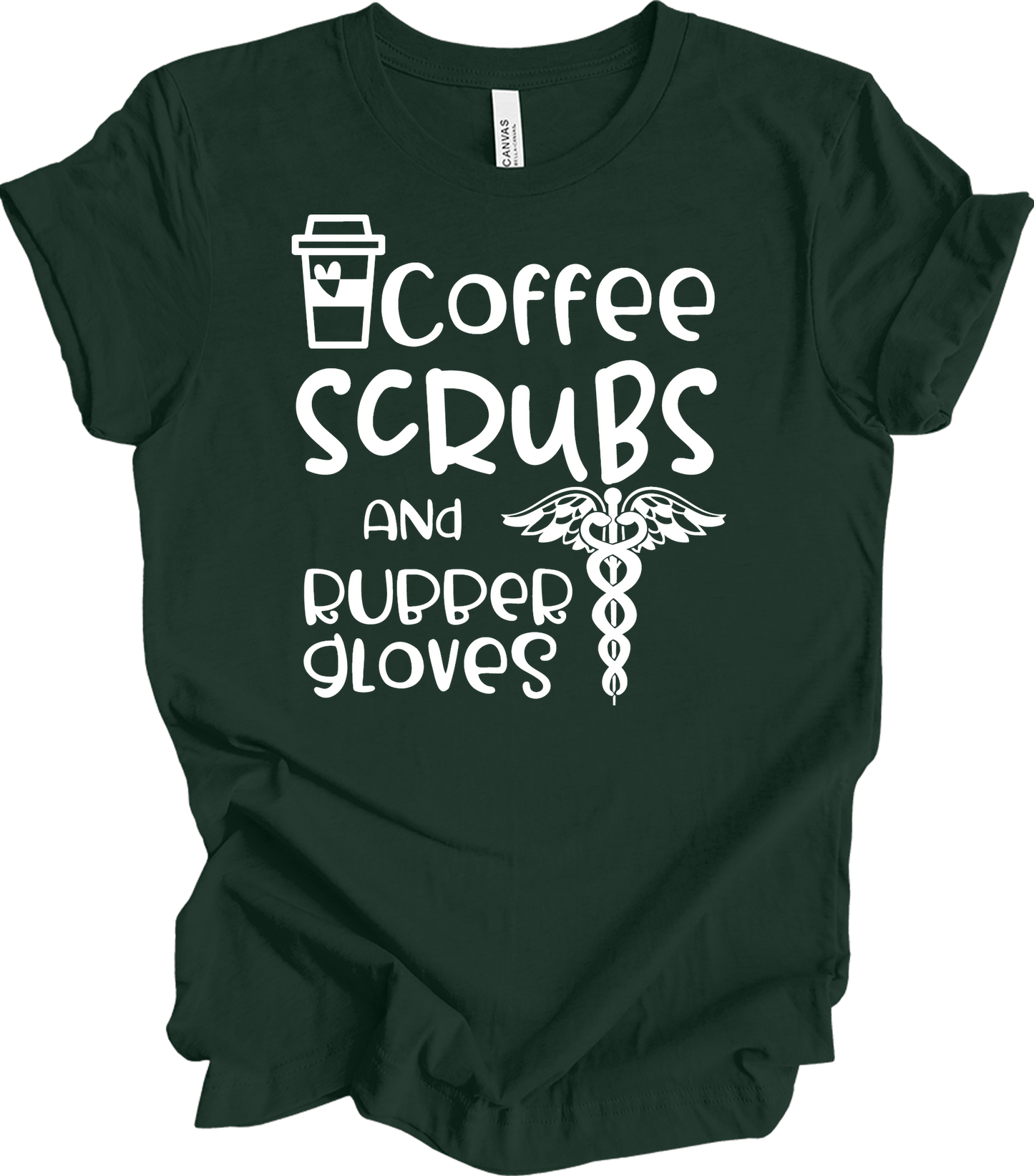 Coffee Scrubs Nurse T-Shirt in Forest