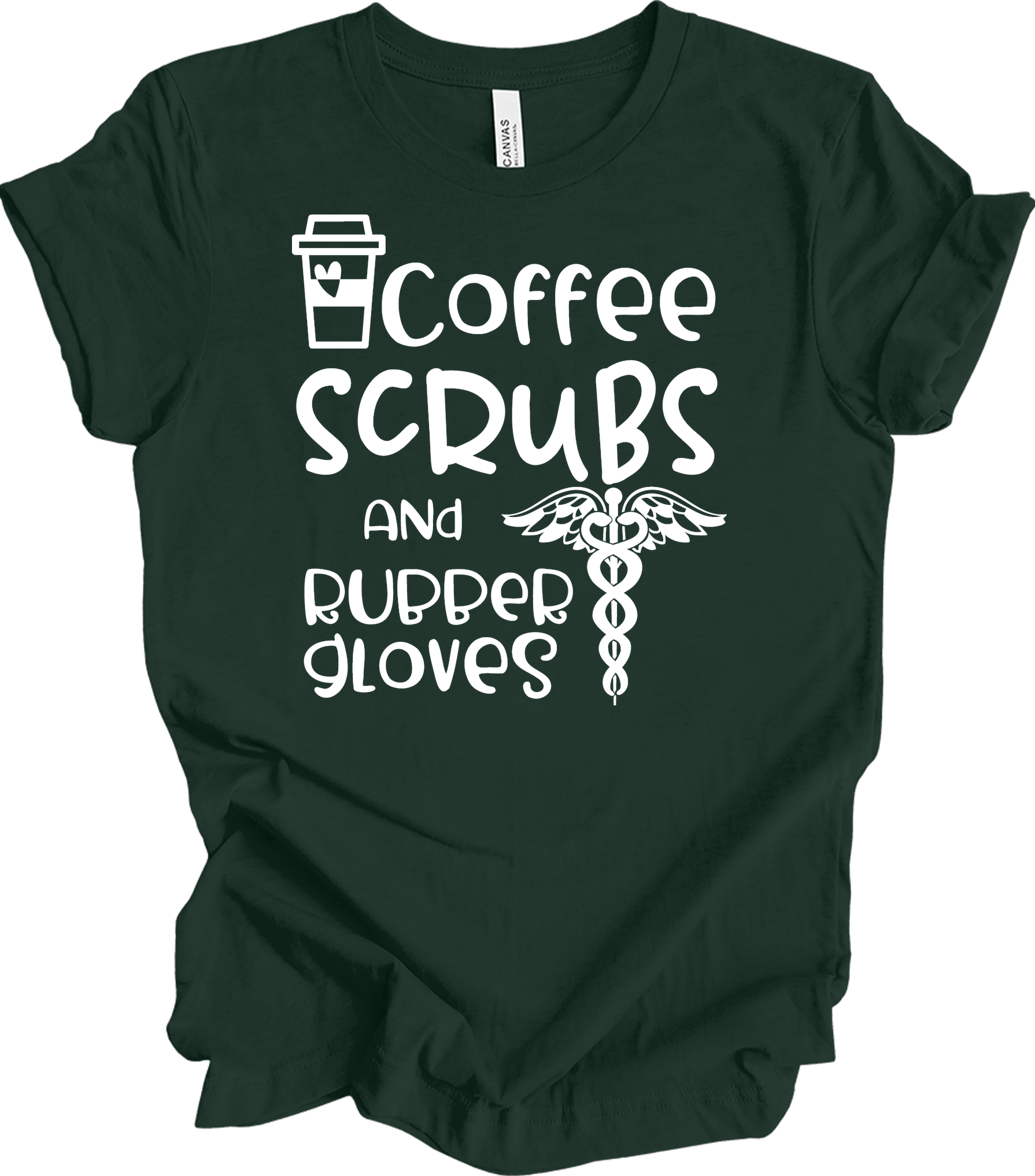 Coffee Scrubs Nurse T-Shirt in Forest