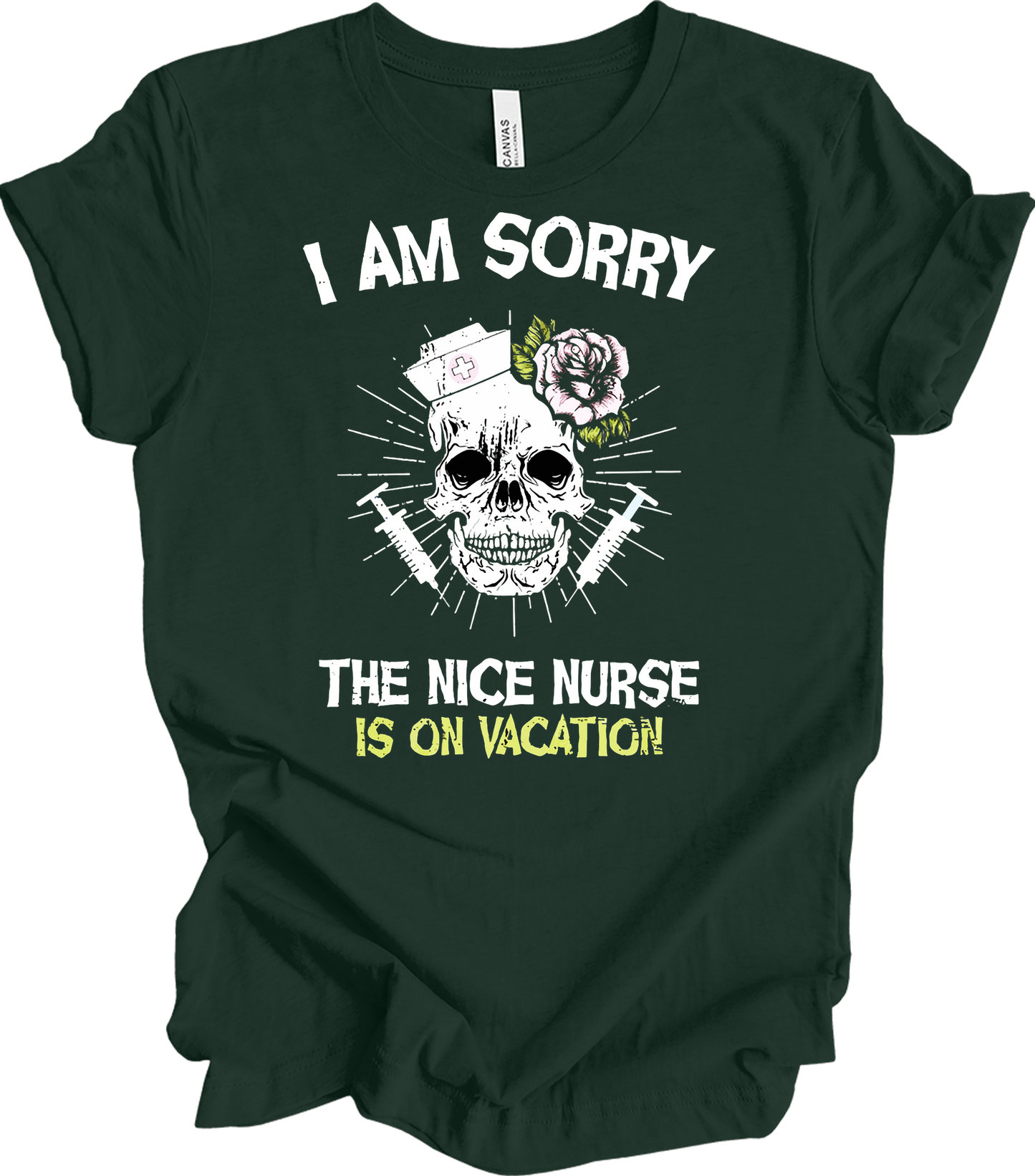 Nice Nurse Vacation Skull T-Shirt in Forest