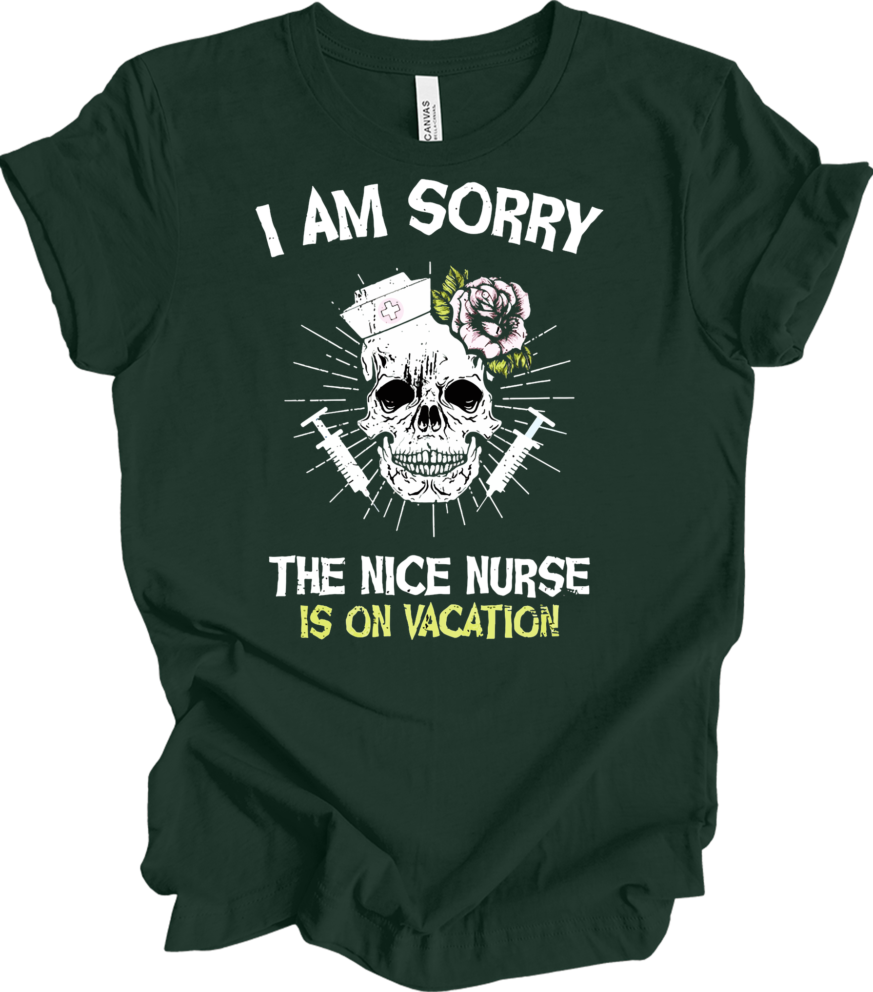 Nice Nurse Vacation Skull T-Shirt in Forest