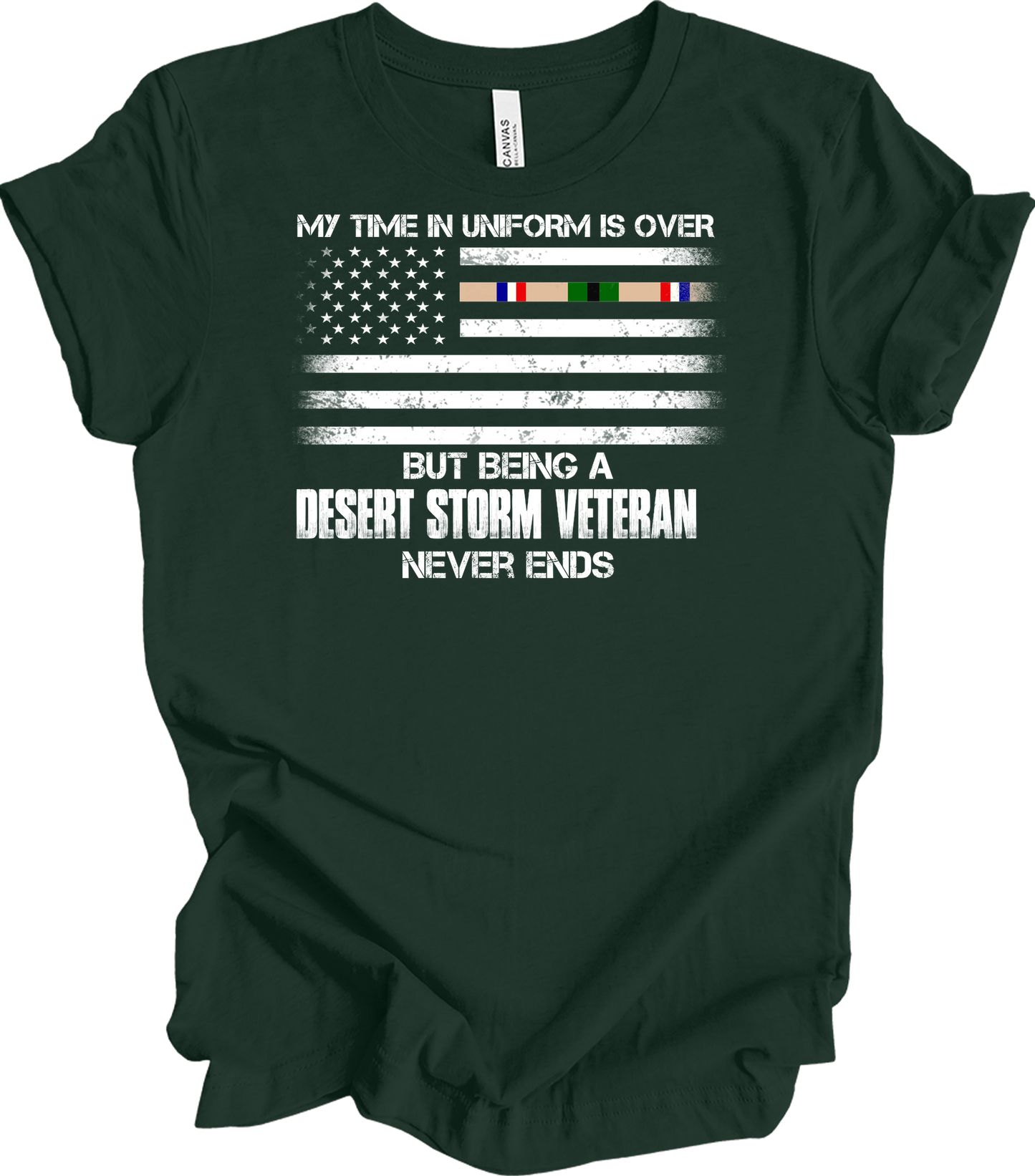 Desert Storm Veteran Gulf War Ribbon T-Shirt in Forest