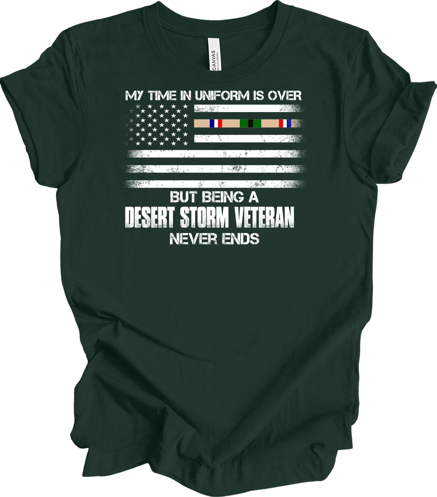 Desert Storm Veteran Gulf War Ribbon T-Shirt in Forest