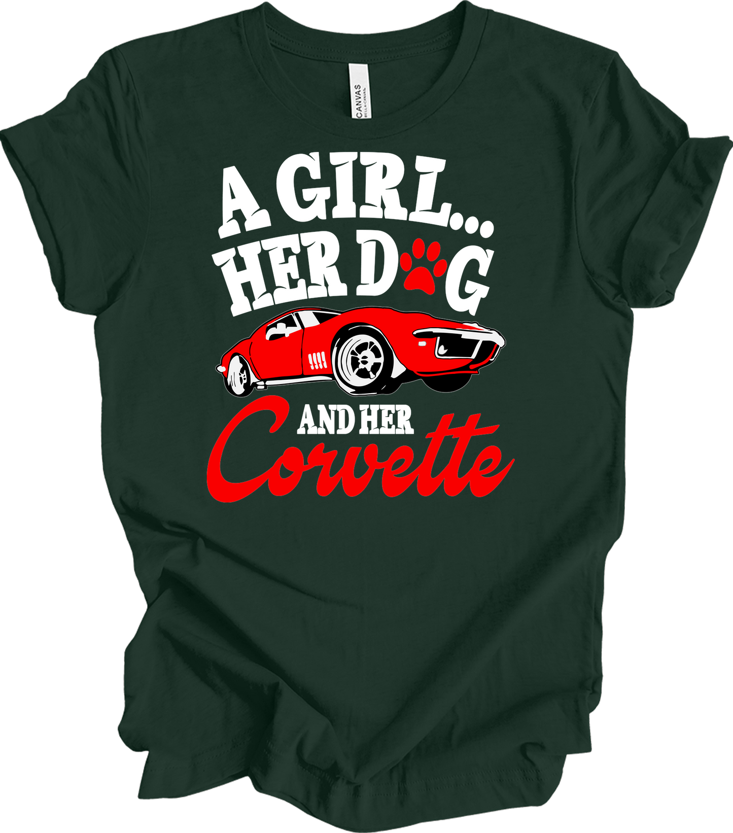 Corvette Dog Mom - C3 Corvette Lover & Dog Owner T-Shirt in Forest