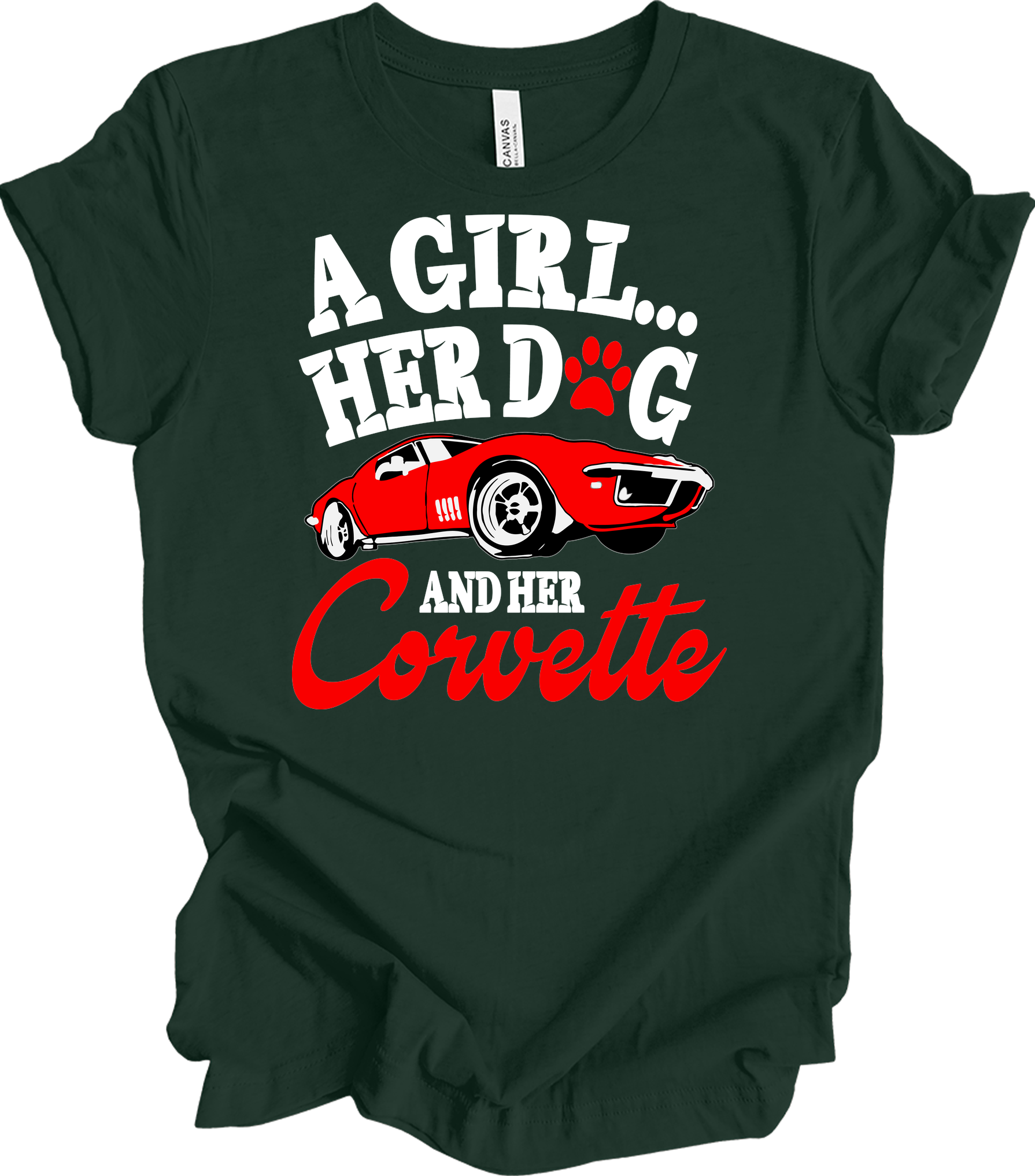 Corvette Dog Mom - C3 Corvette Lover & Dog Owner T-Shirt in Forest