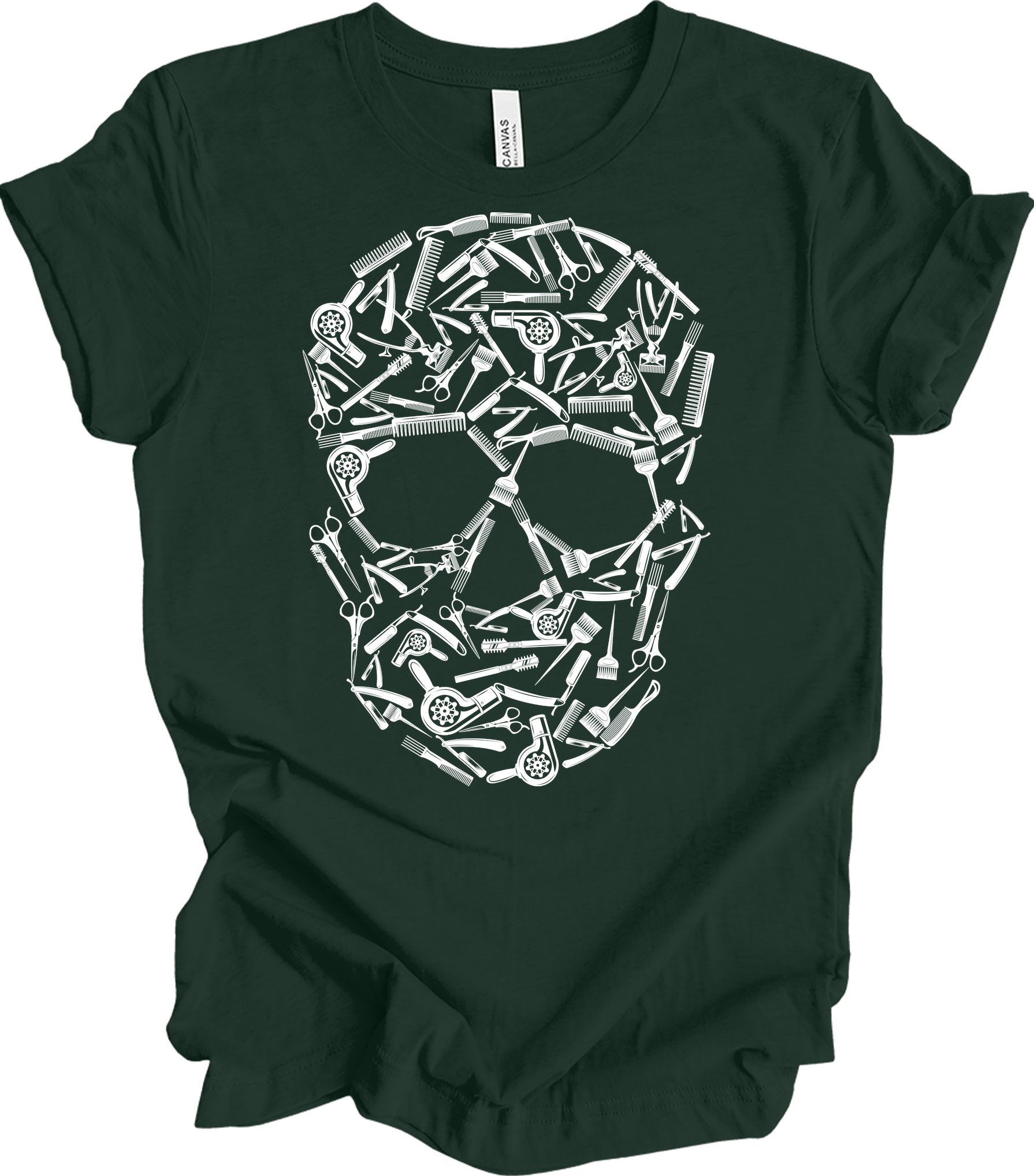 Hair Stylist Skull Unisex T-Shirt in Forest