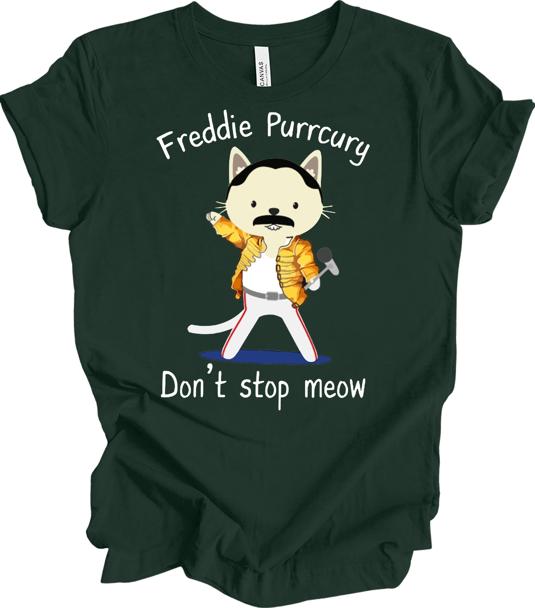 Freddie Purrcury Don't Stop Meow T-Shirt in Forest