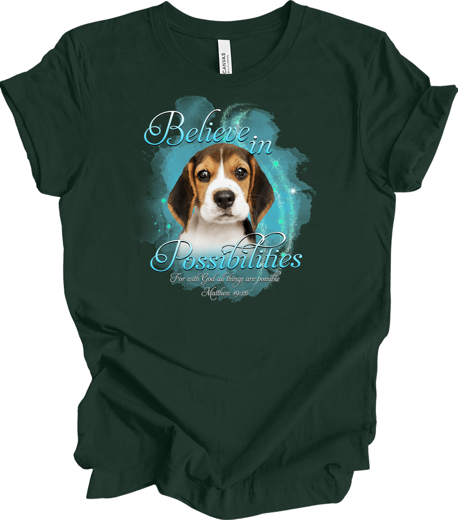 Beagle 'Believe' Inspirational T-Shirt in Forest