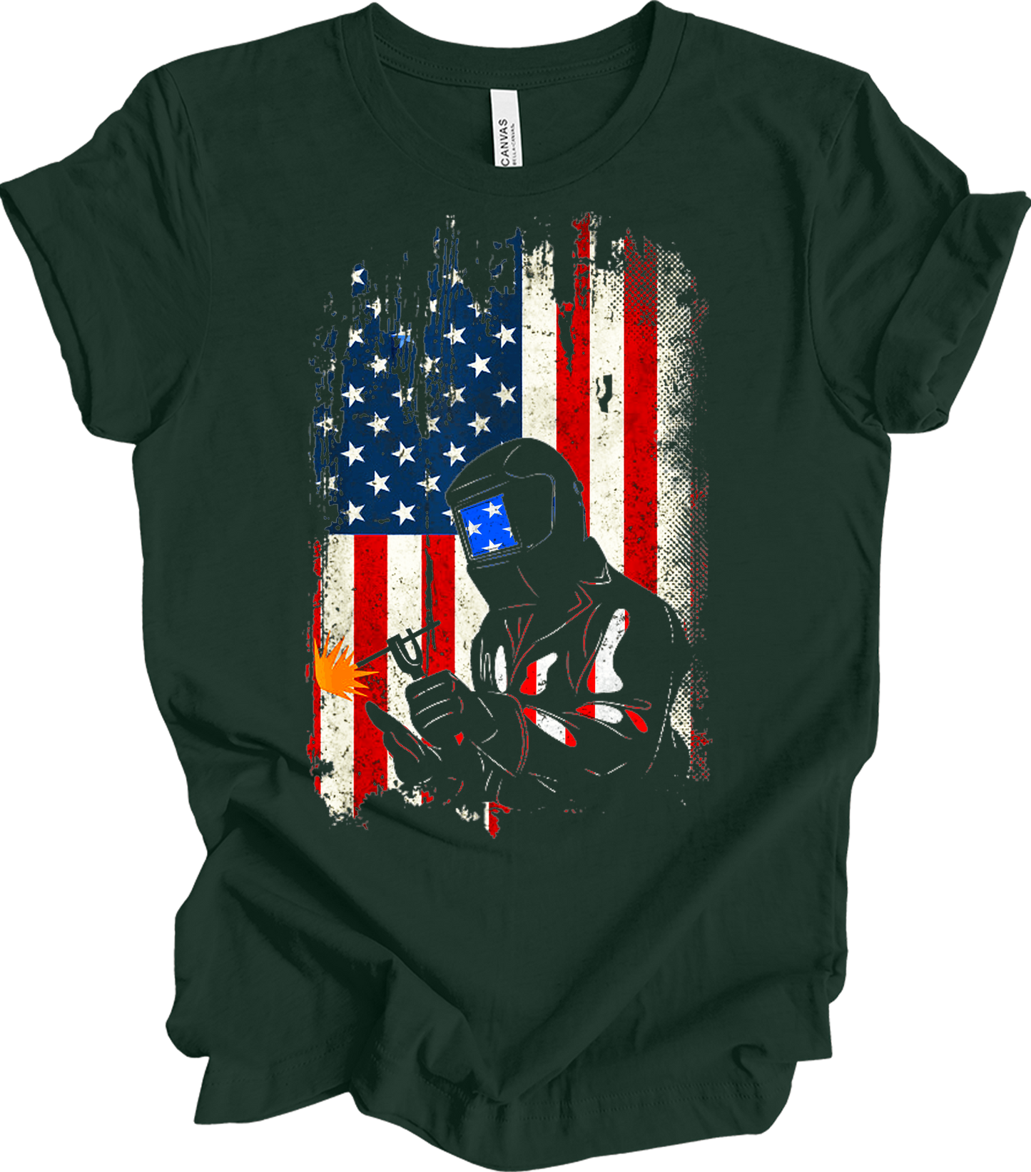 Welder Dad American Flag - Patriotic Welding USA Father Gift T-Shirt in Forest