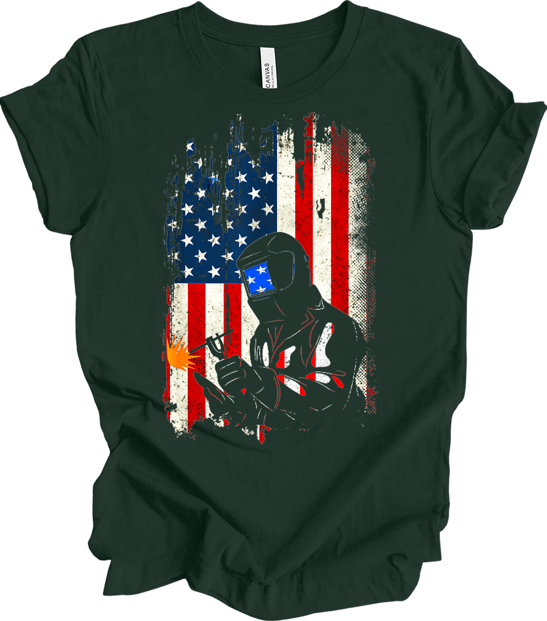 Welder Dad American Flag - Patriotic Welding USA Father Gift T-Shirt in Forest