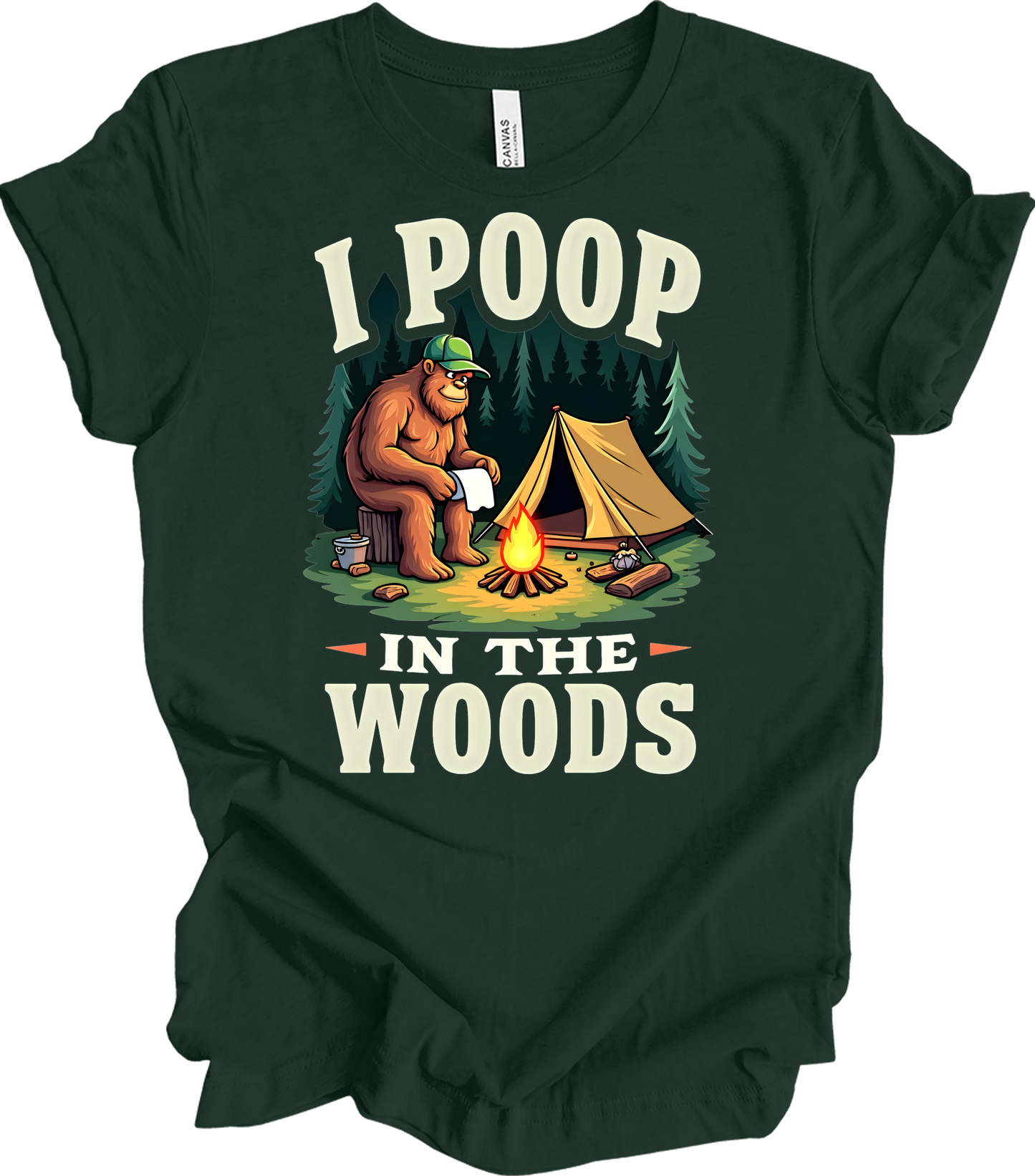 Bigfoot Camping - Funny T-Shirt in Forest