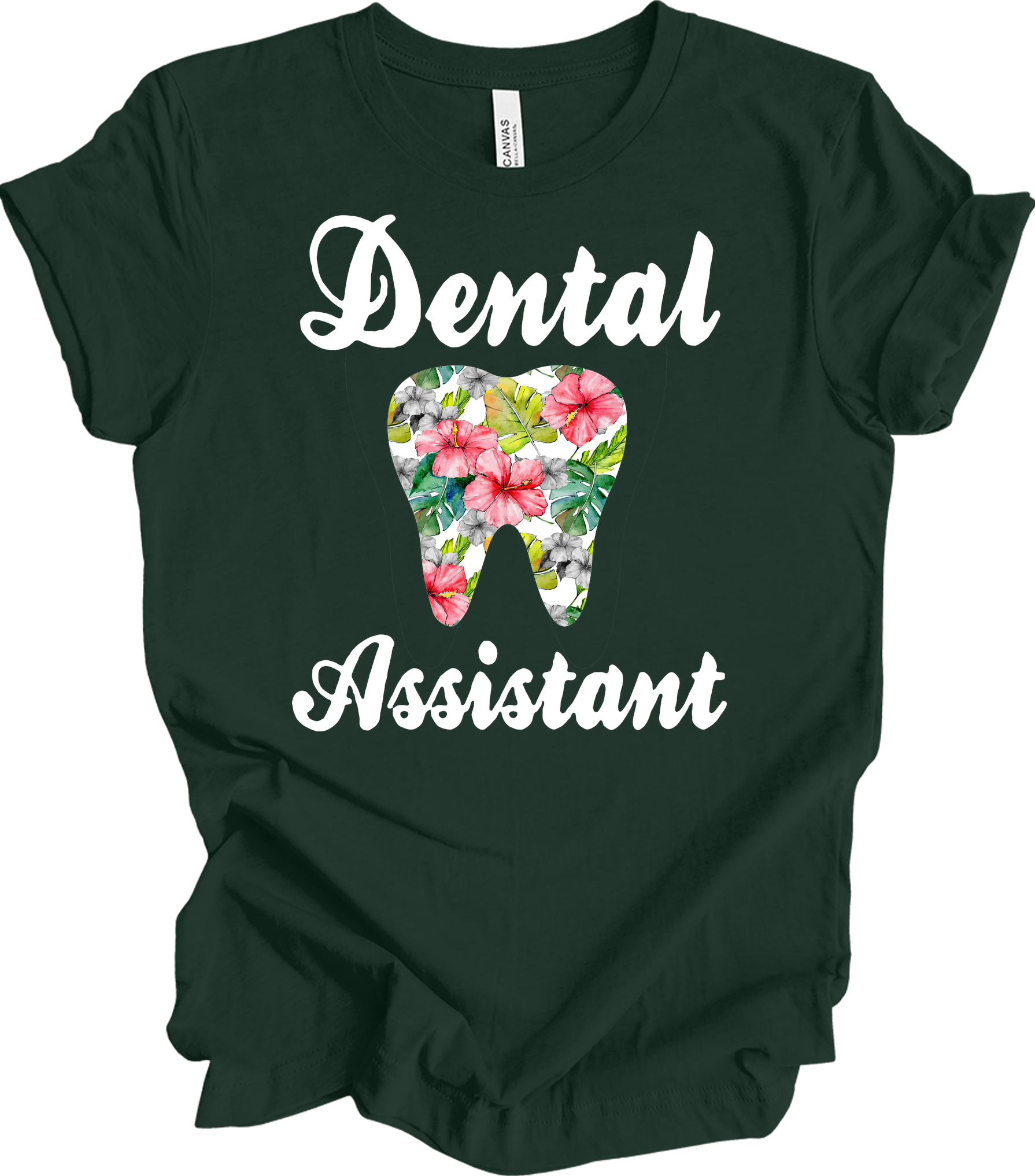 Dental Assistant Floral Tooth - Cute Dental Squad Gift T-Shirt in Forest