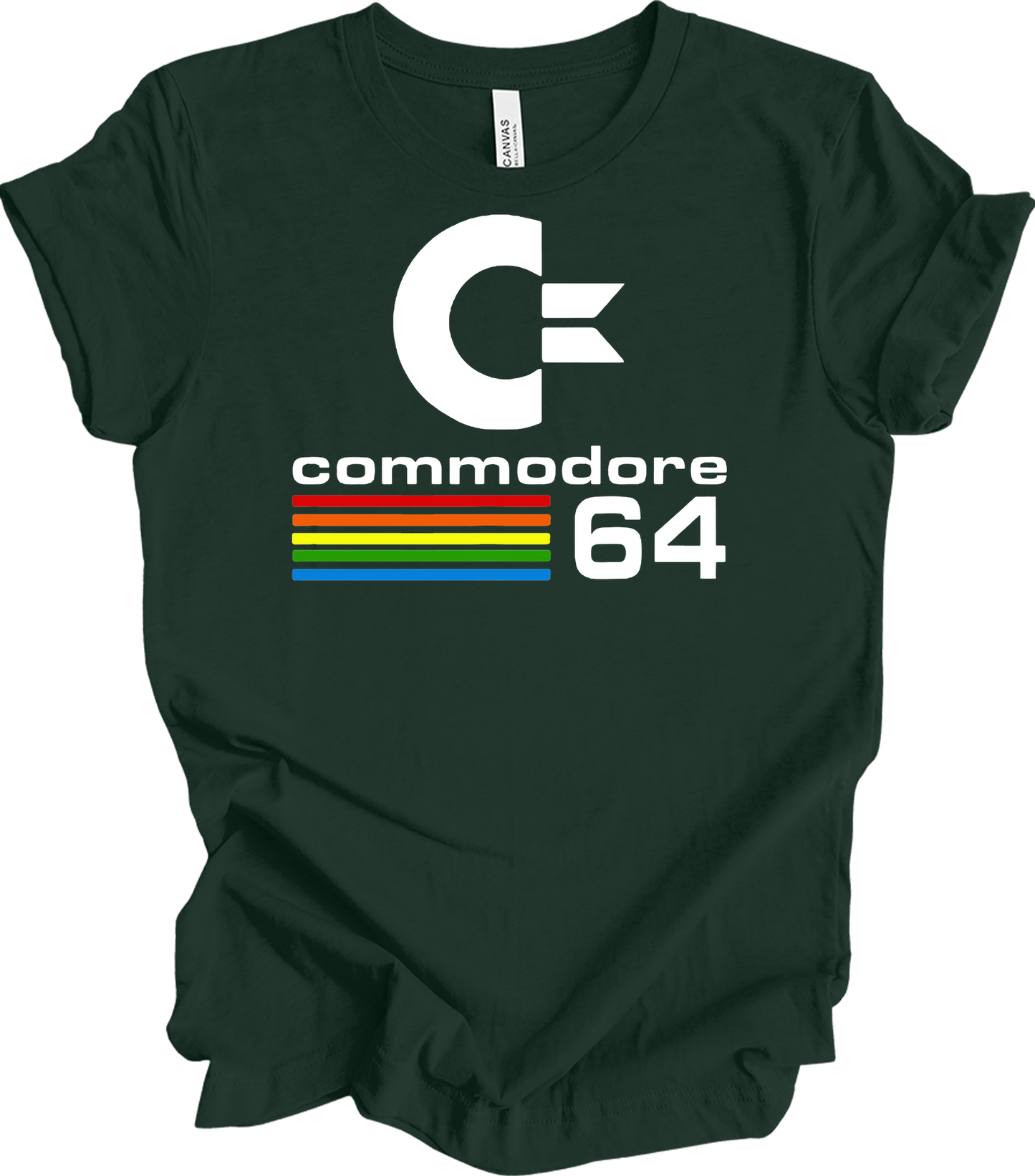 Commodore 64 Retro 80s Gaming - C64 Rainbow Stripe T-Shirt in Forest
