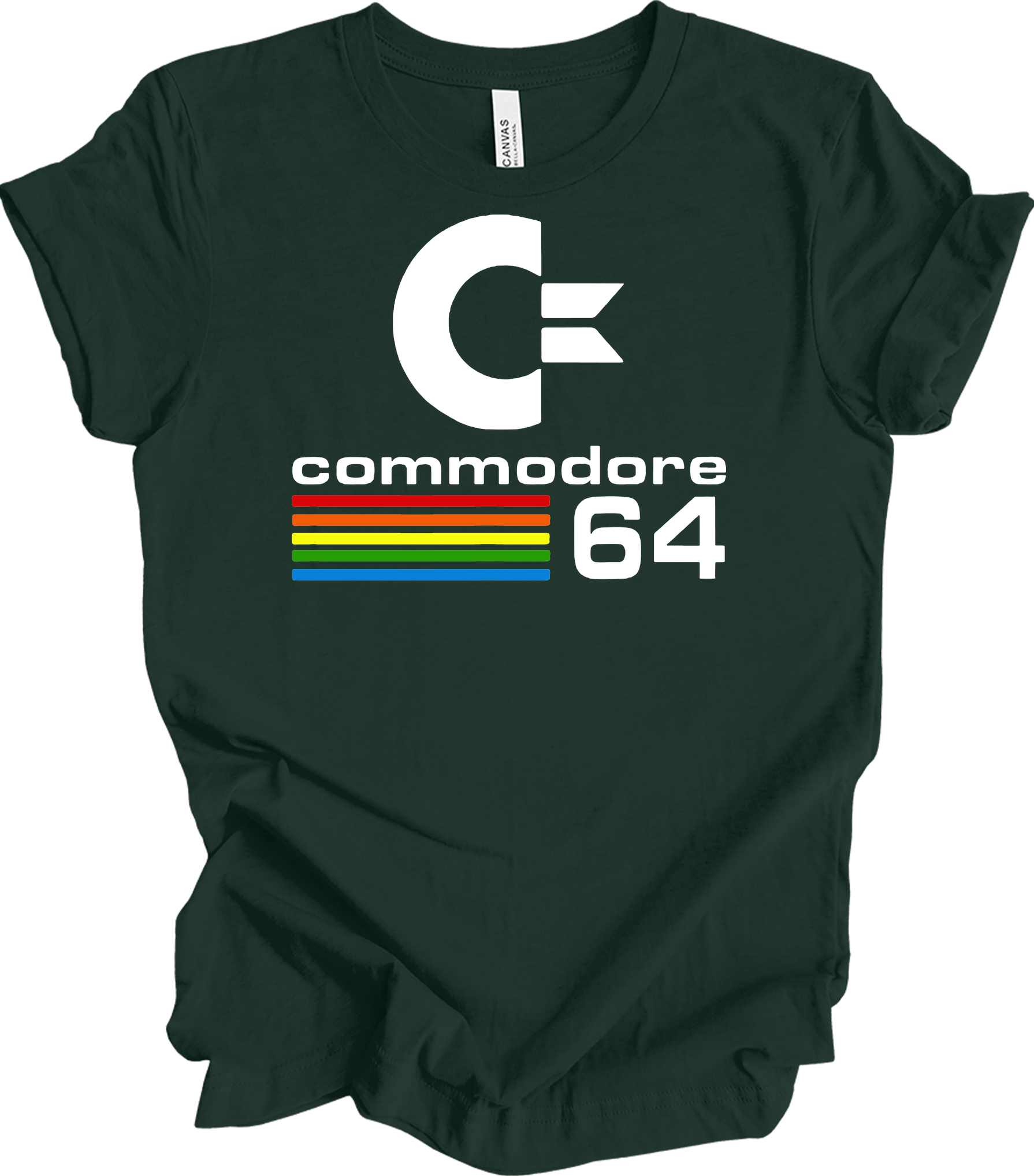 Commodore 64 Retro 80s Gaming - C64 Rainbow Stripe T-Shirt in Forest