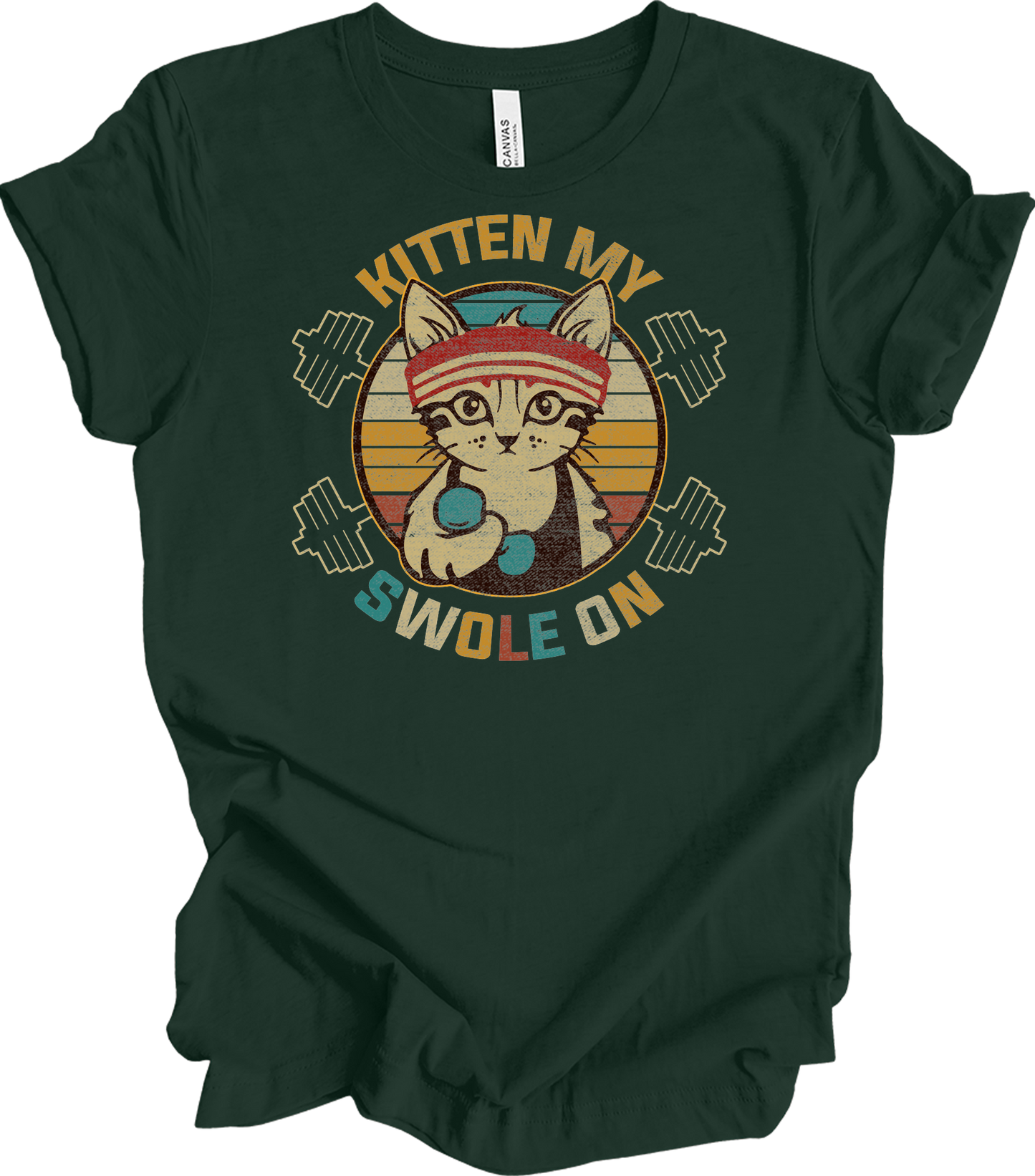 Kitten My Swole On Cat T-Shirt in Forest