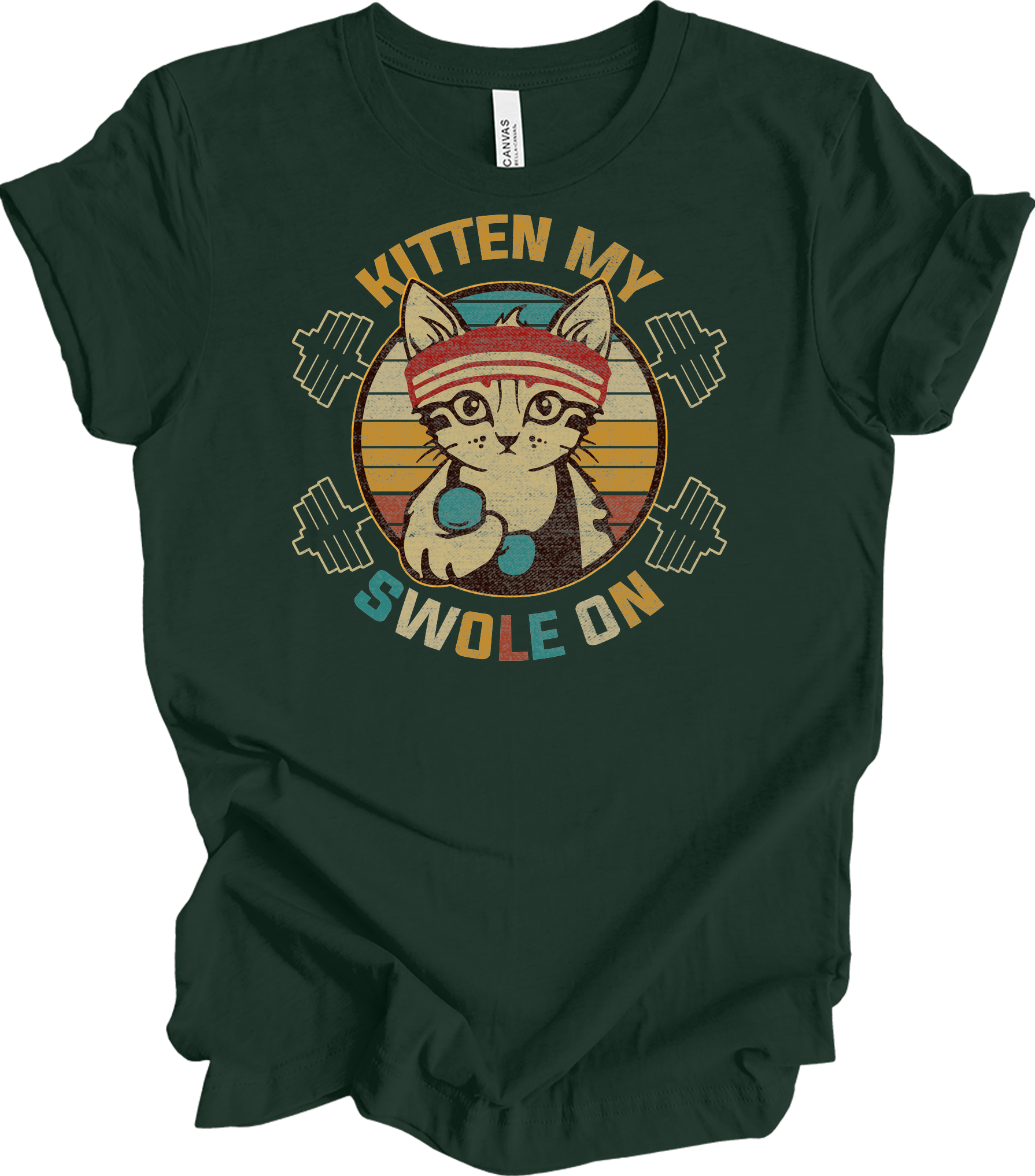 Kitten My Swole On Cat T-Shirt in Forest