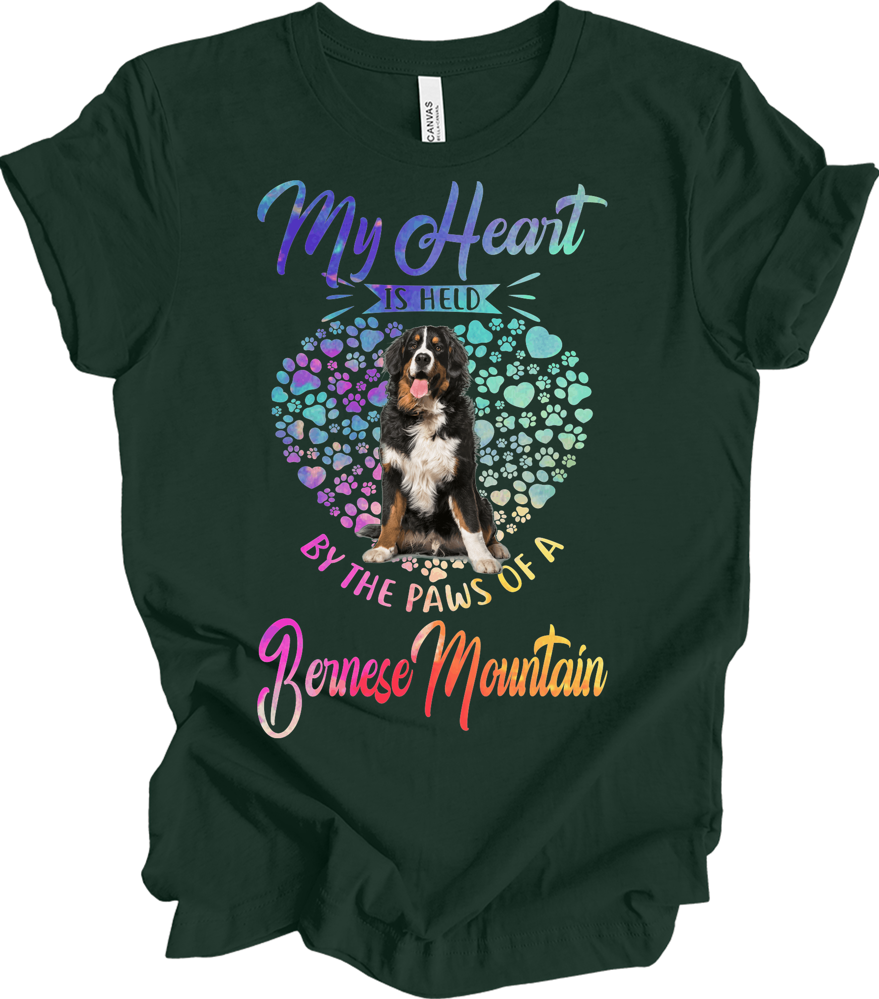 Bernese Mountain Dog Heart T-Shirt in Forest