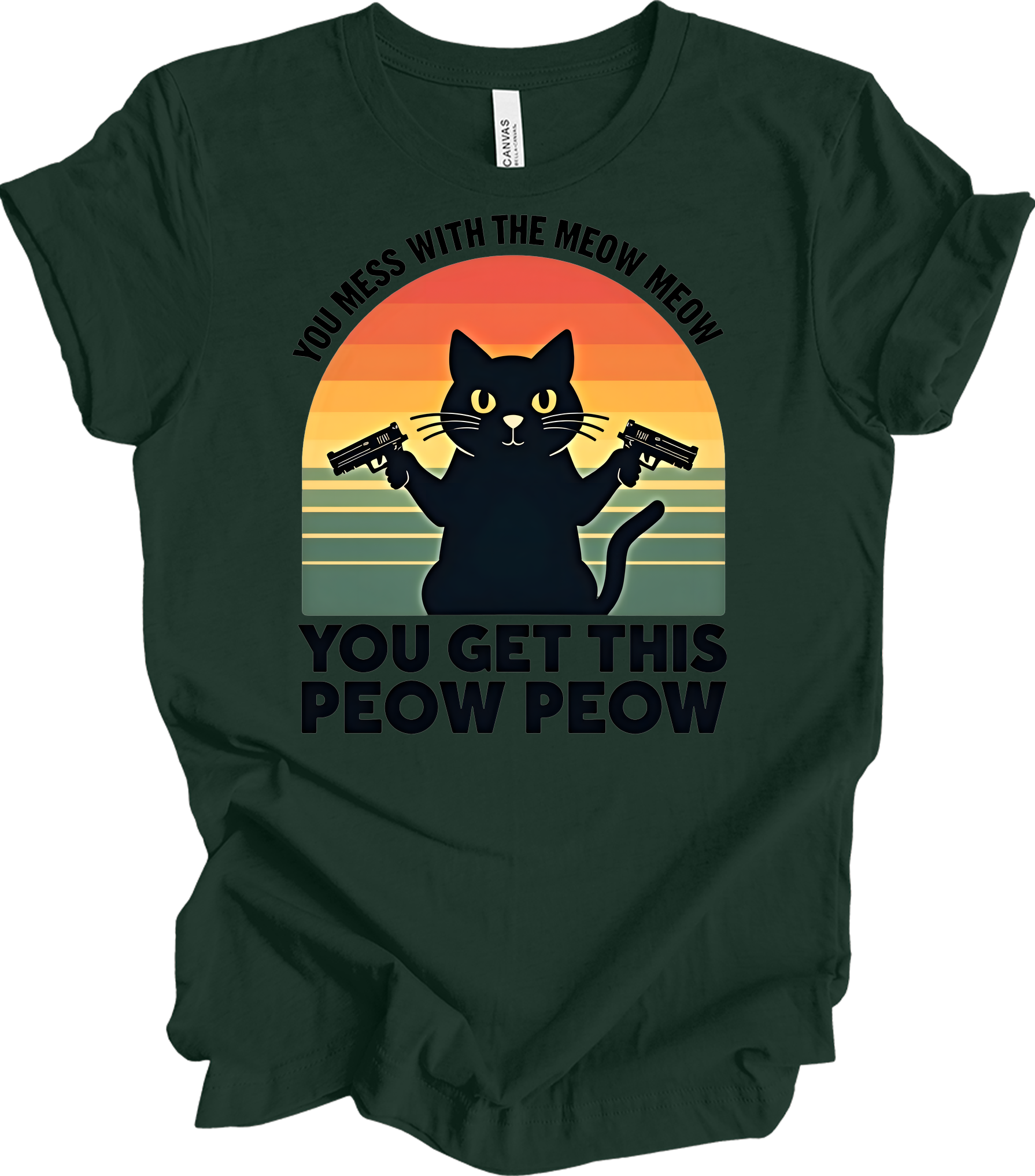 Meow Meow Peow Peow Cat T-Shirt in Forest