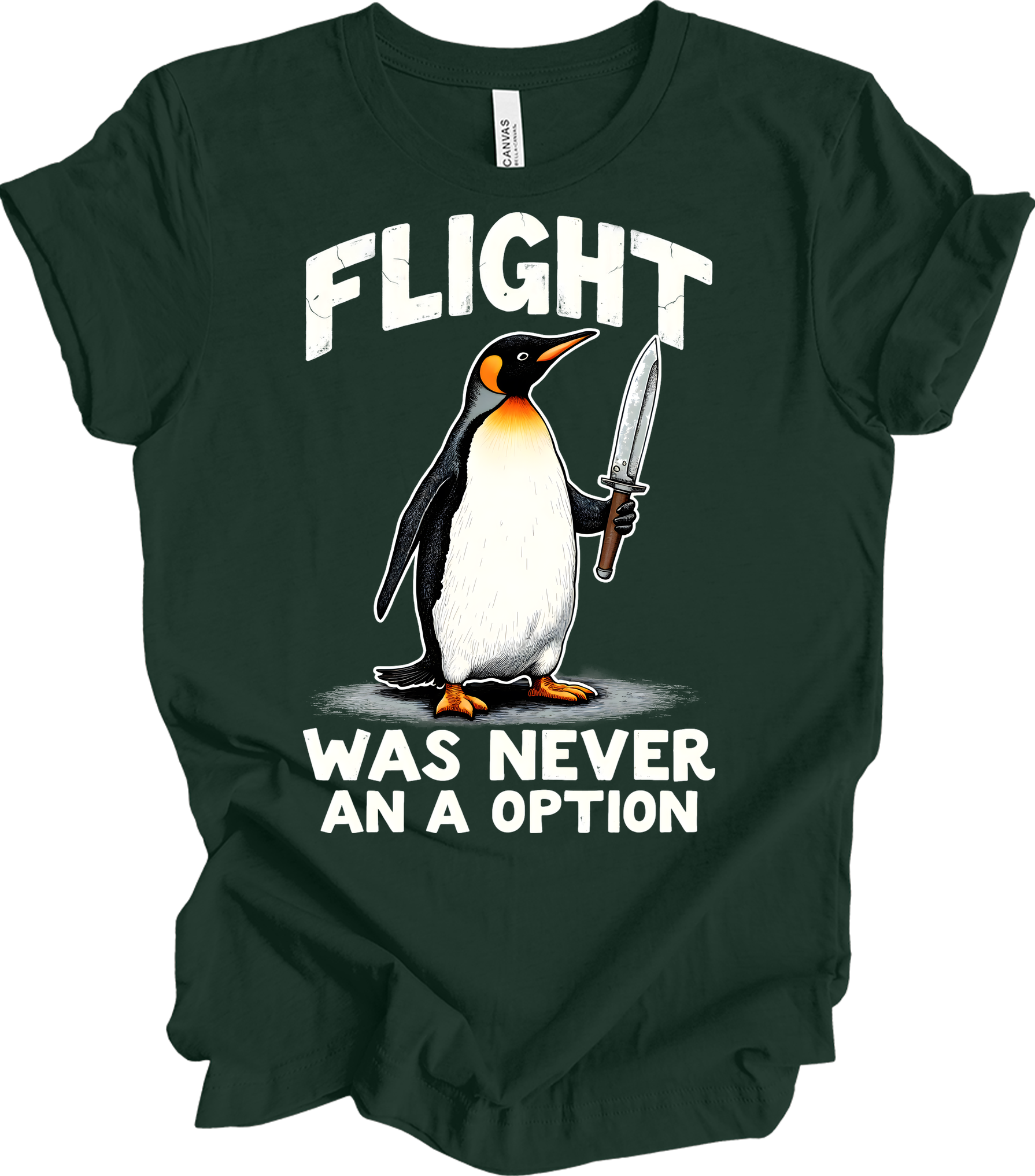 Penguin Humor - Flight Wasn't an Option T-Shirt in Forest