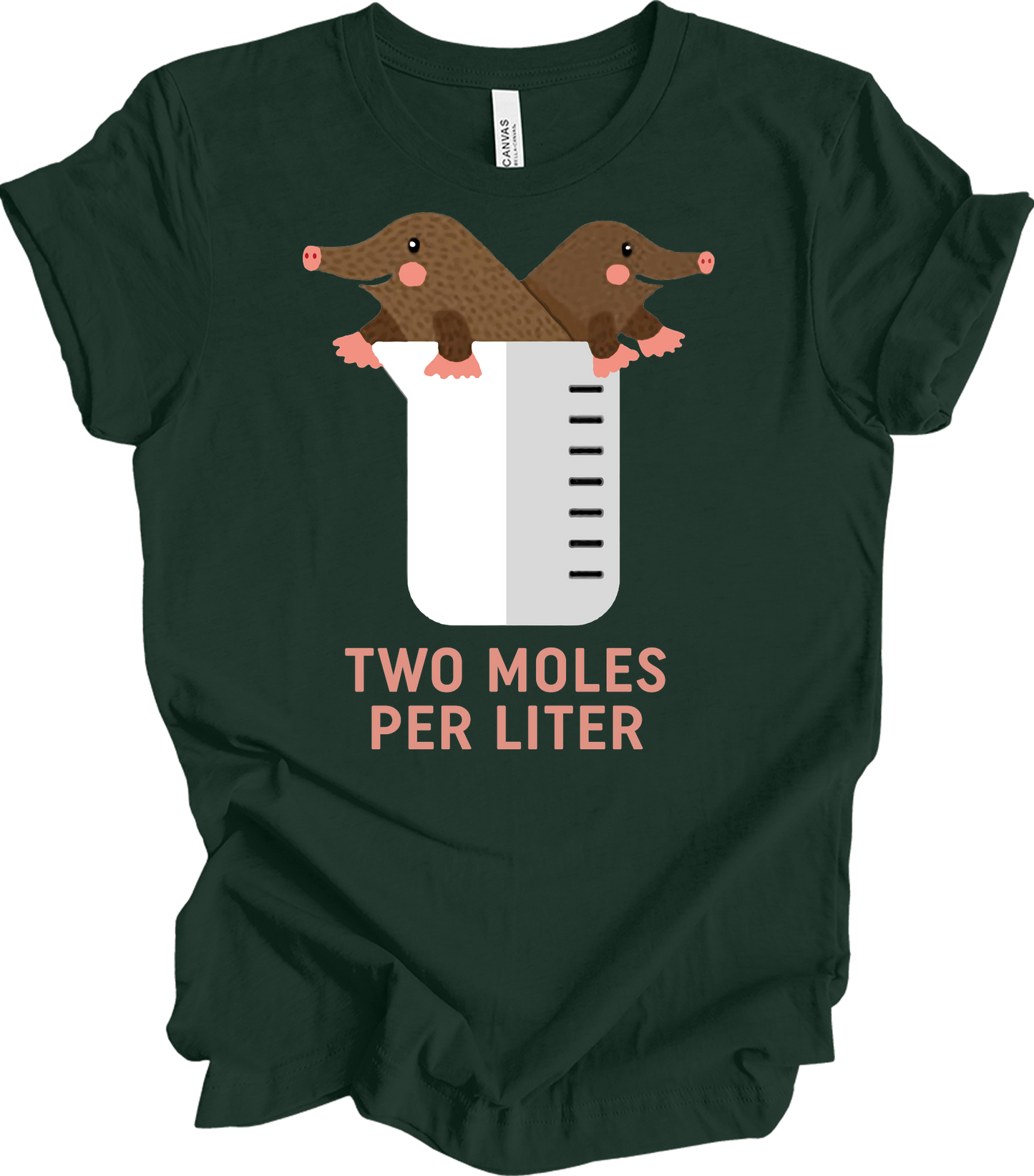 Two Moles Per Liter Funny Chemistry Science T-Shirt in Forest