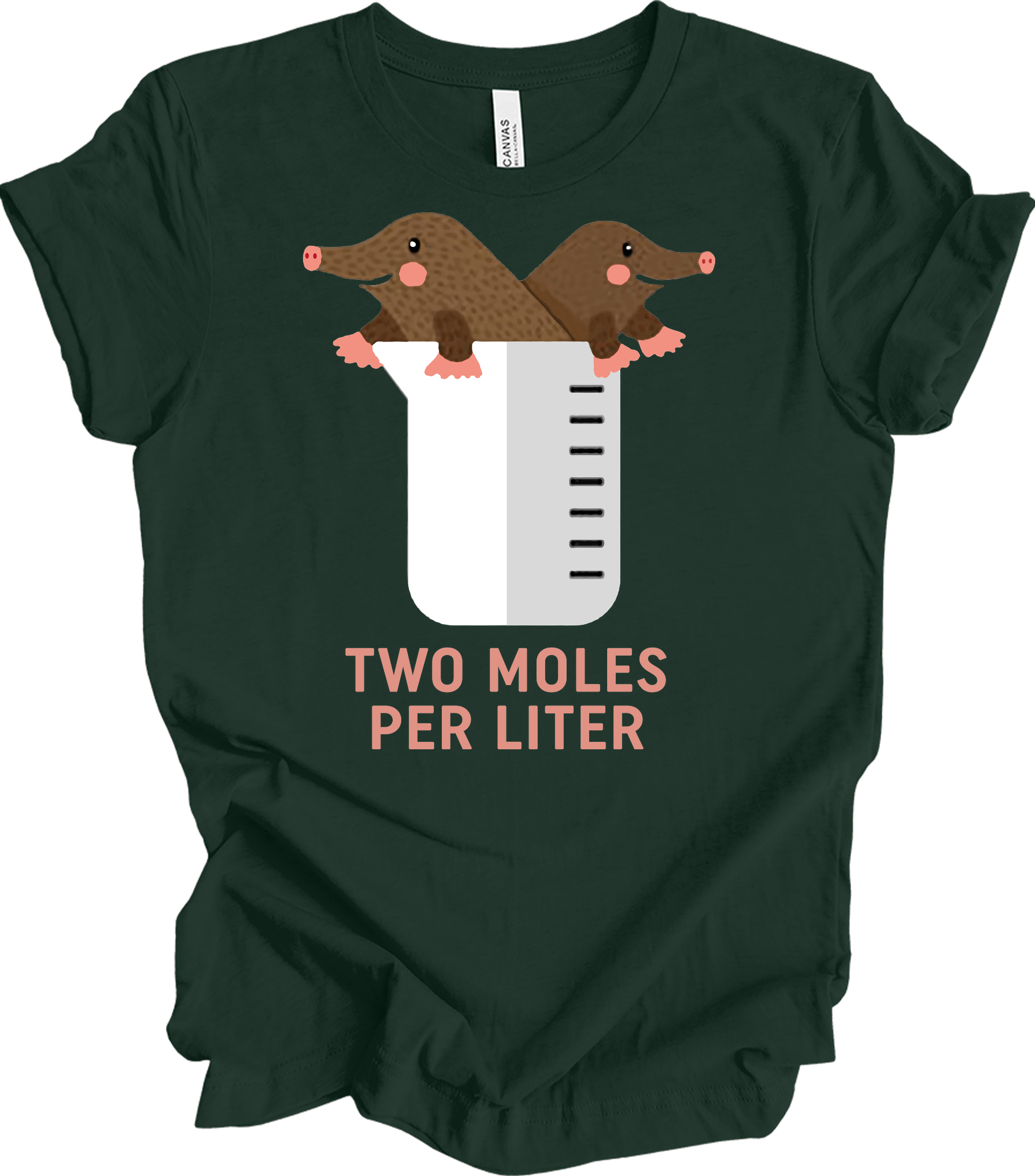 Two Moles Per Liter Funny Chemistry Science T-Shirt in Forest
