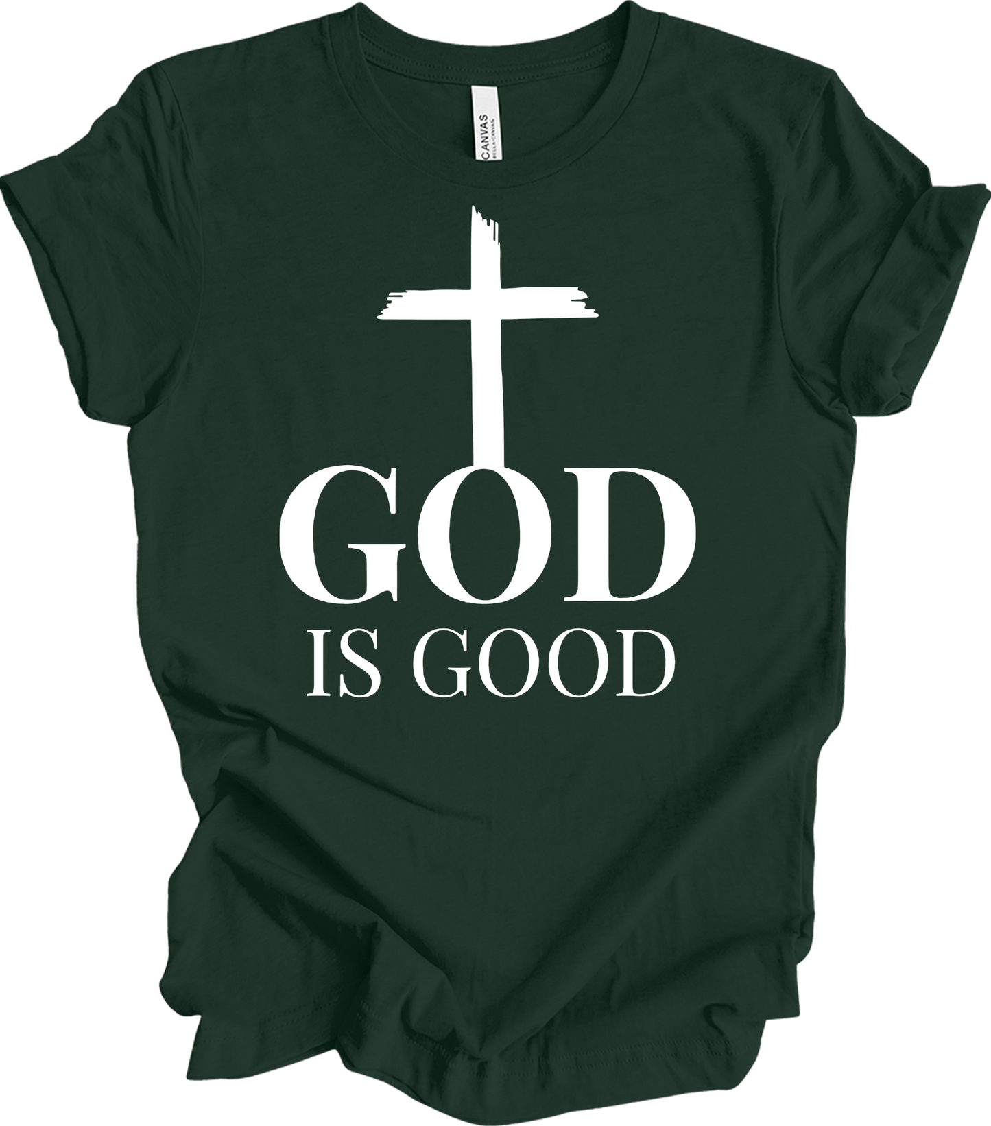 God Is Good Cross - Faith Apparel T-Shirt in Forest
