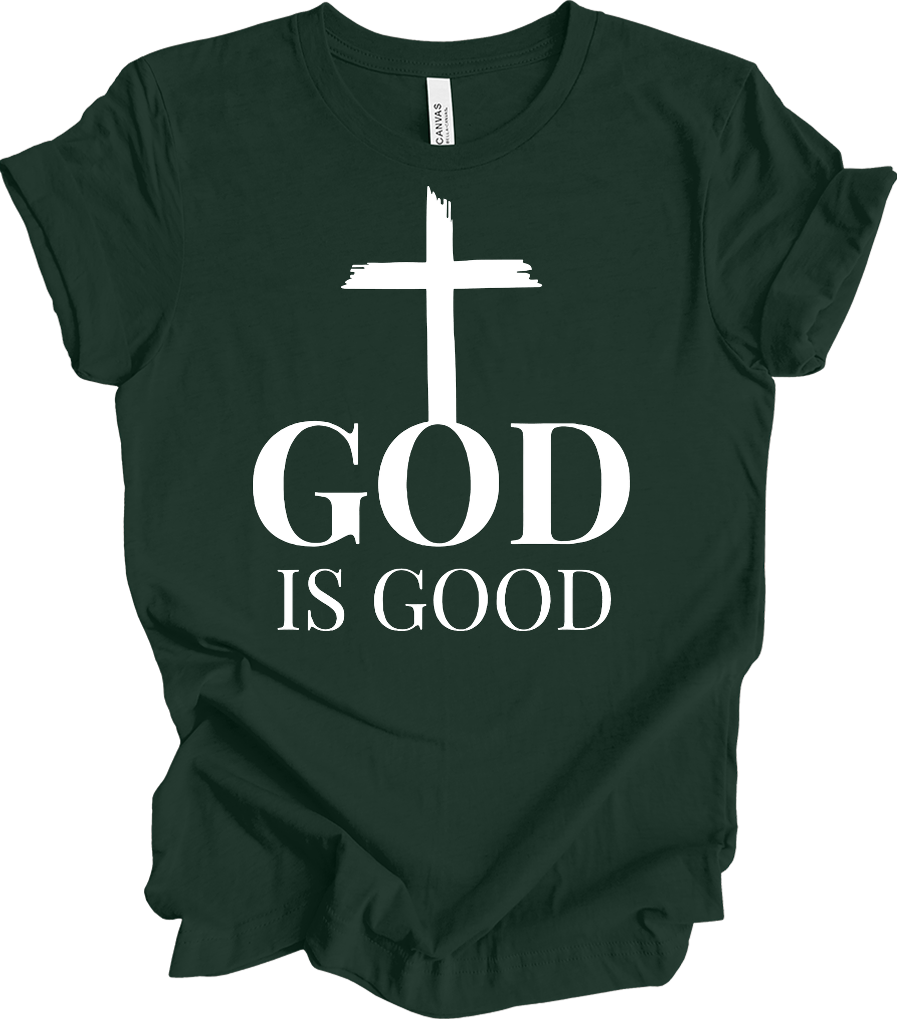 God Is Good Cross - Faith Apparel T-Shirt in Forest